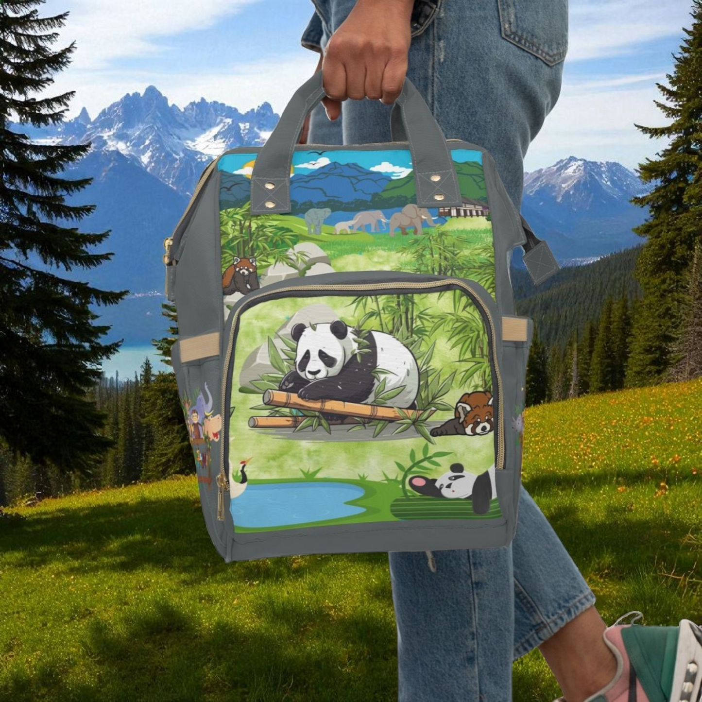 Eco-Friendly Panda Design Diaper Backpack for Parents on the Go