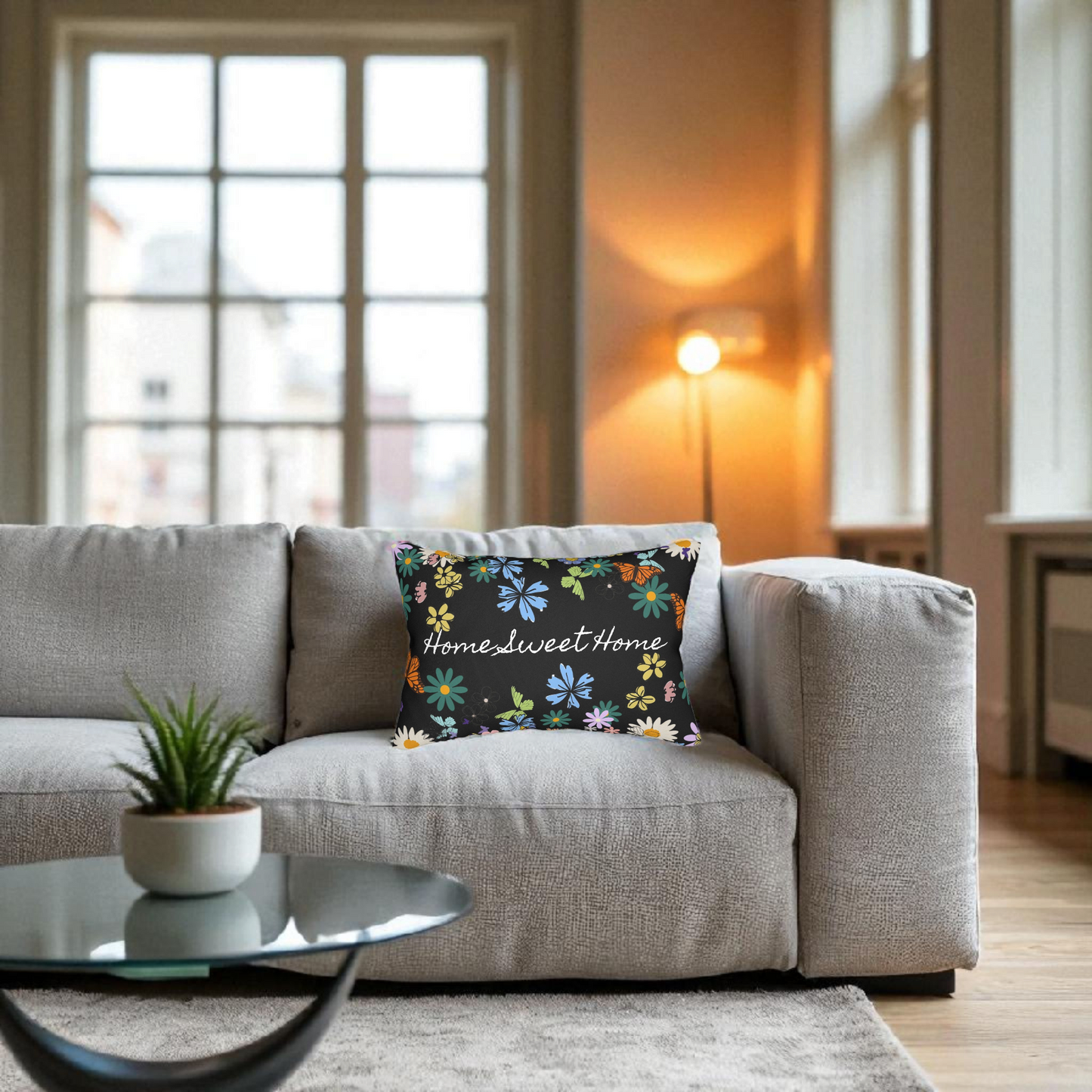 Home Sweet Home Floral Lumbar Pillow - Cozy Accent for Living Room