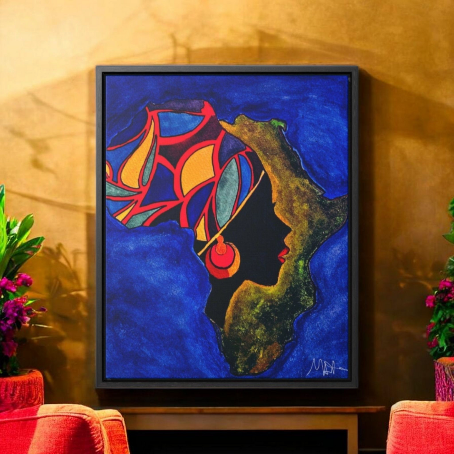 African Essence Original Ethnic Portrait - Authentic Continental Painting,Vertical Frame