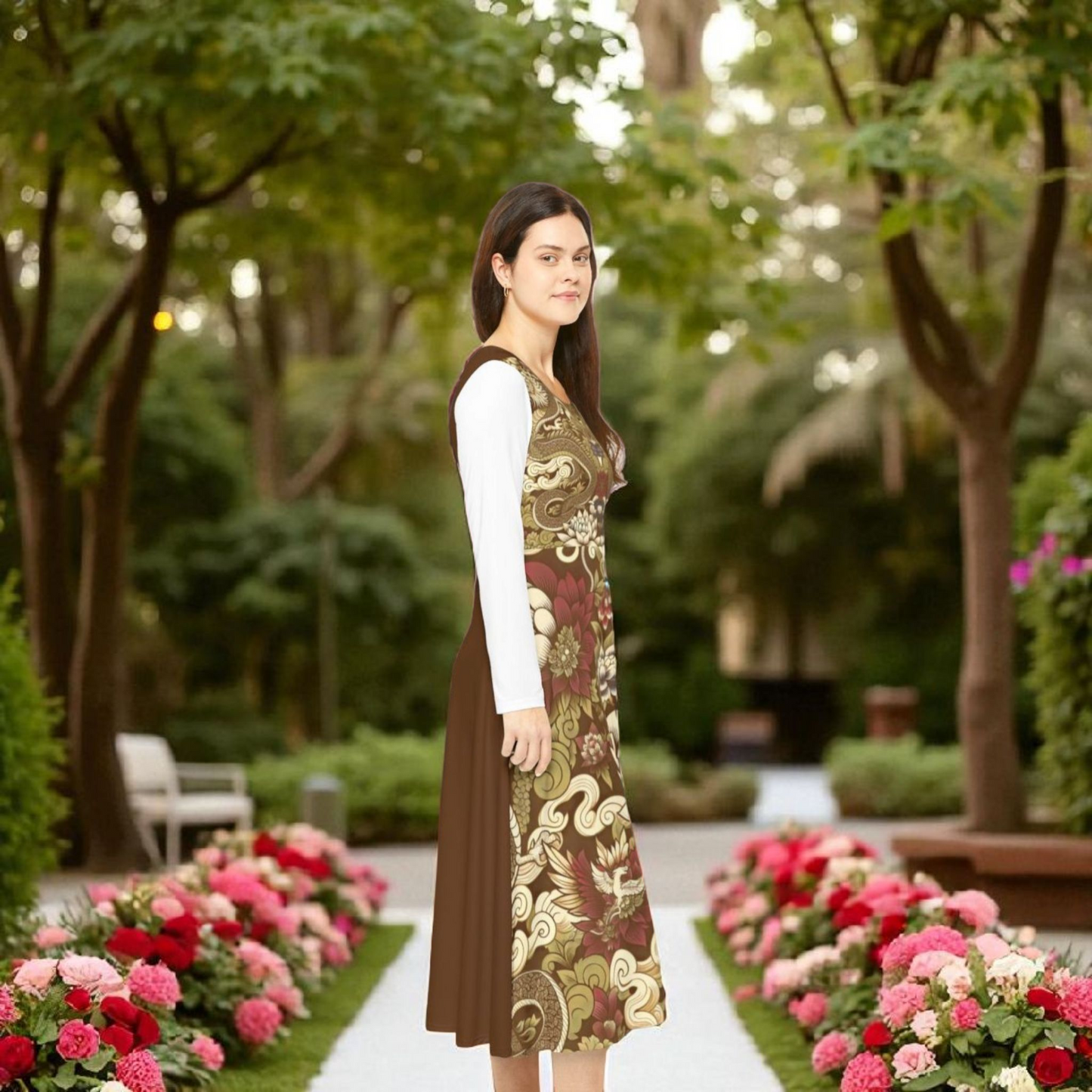 Elegant Floral Print Long Sleeve Dance Dress, Perfect for Parties, Dance Recitals