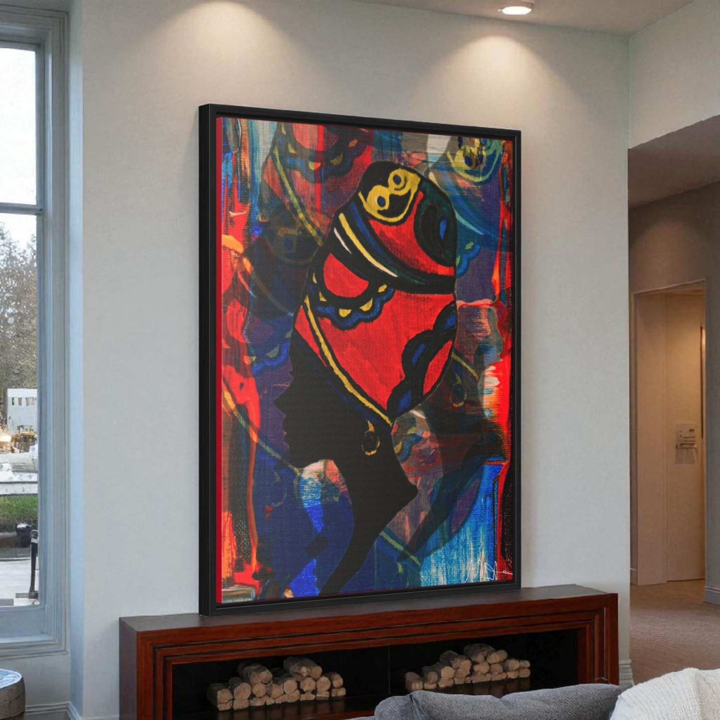 Artisan Black Woman Portrait, Handcrafted Wall Art, Empowering Home Decor, Vertical Frame