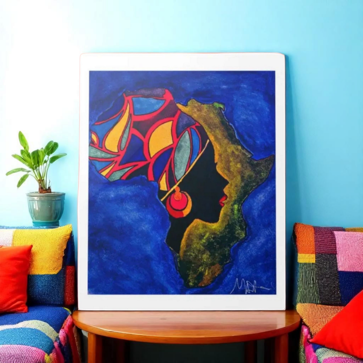 Ethnic Wall Art -Abstract Africa Map Painting on Metal, Detailed Handcrafted Continent Illustration