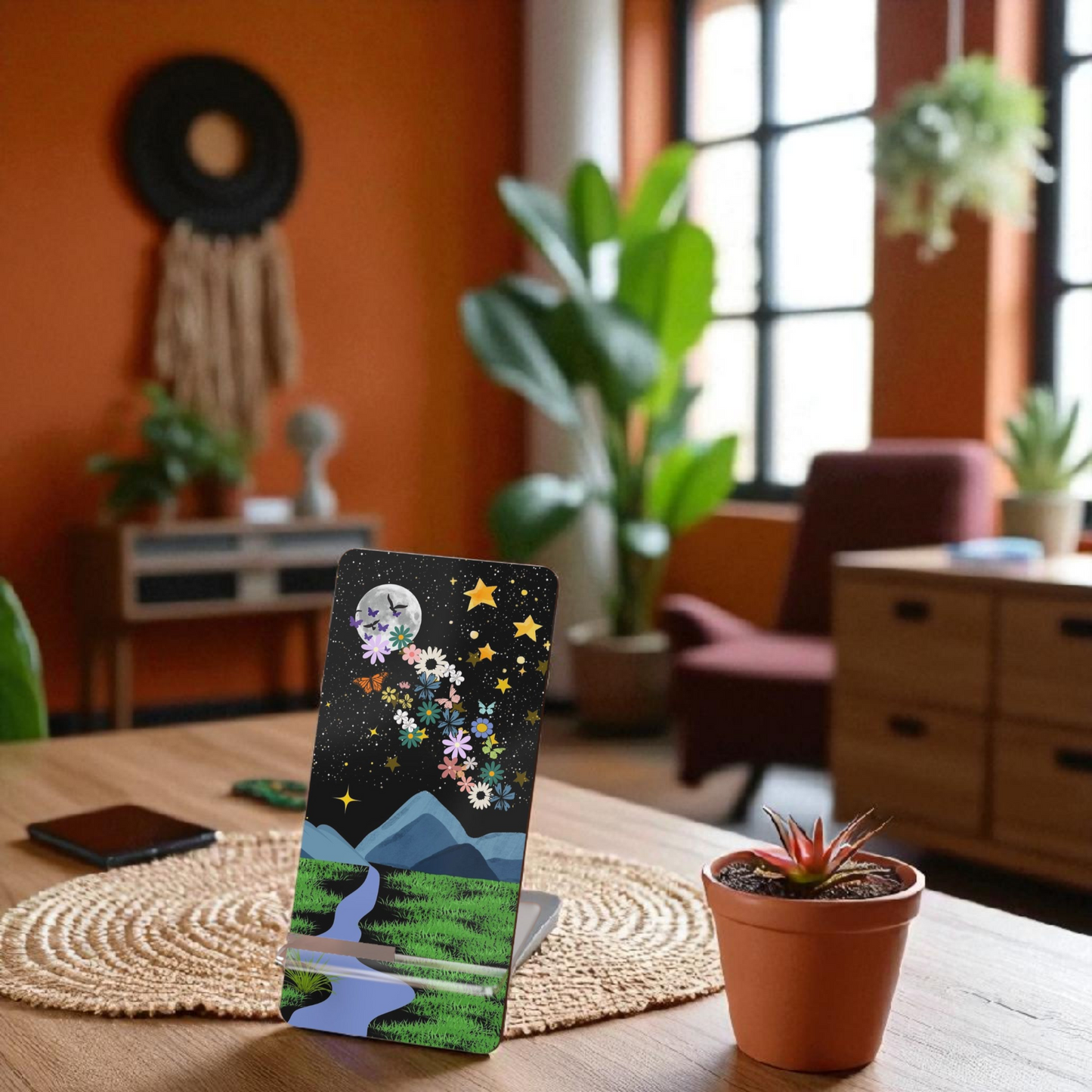 Floral Celestial Smartphone Stand - Aesthetic Mobile Display for Home or Office