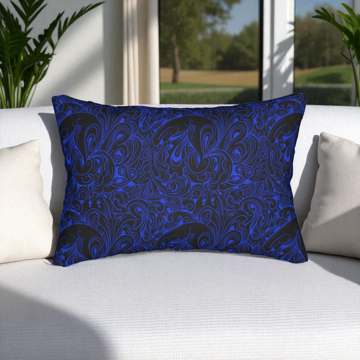 Floral Spun Polyester Pillow, Home Decor Cushion, Botanical Lumbar Throw