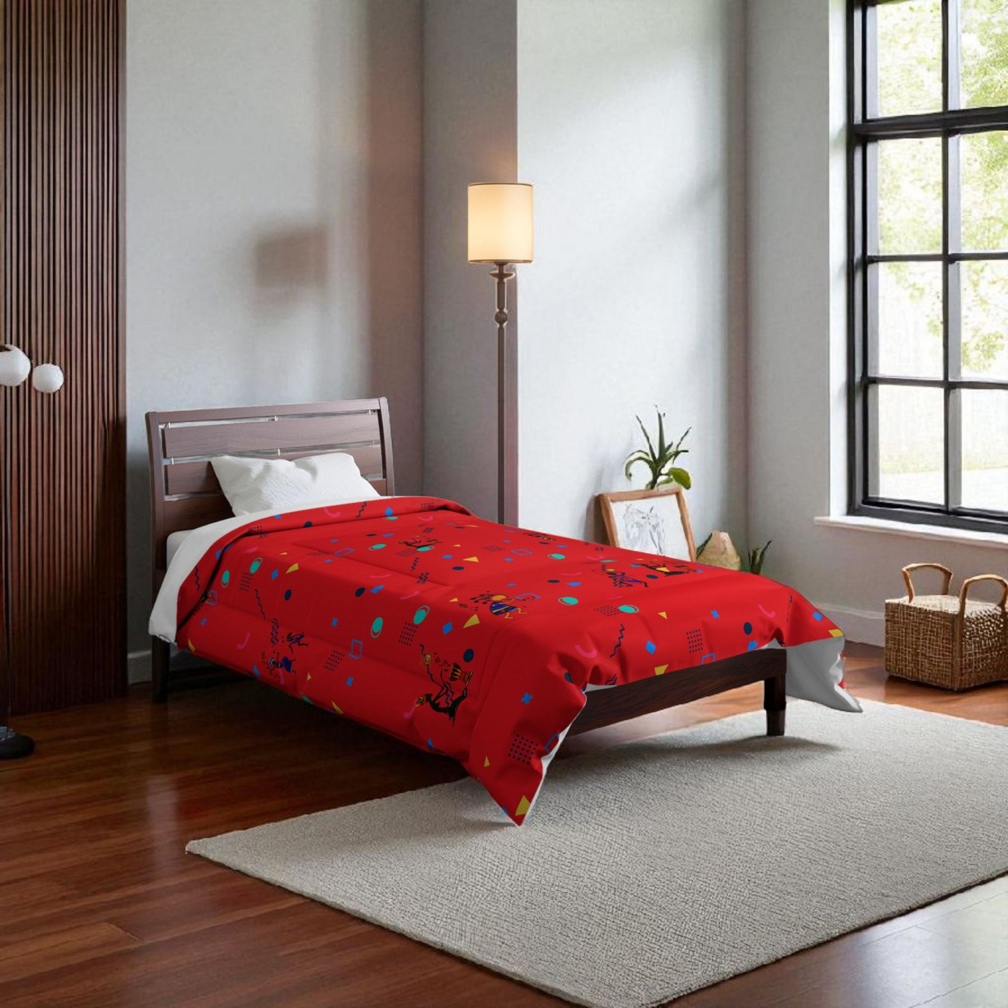 Afro Music Cartoon Comforter, Handcrafted Bedspread for Music Lovers, Unique African Art Comforter