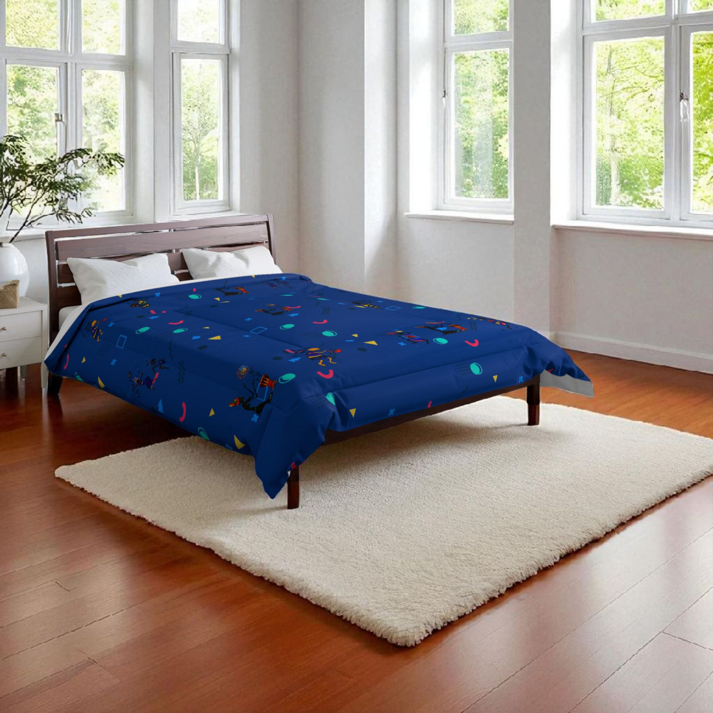 Afro Music Cartoon Comforter, Handcrafted Bedspread for Music Lovers, Unique African Art Comforter
