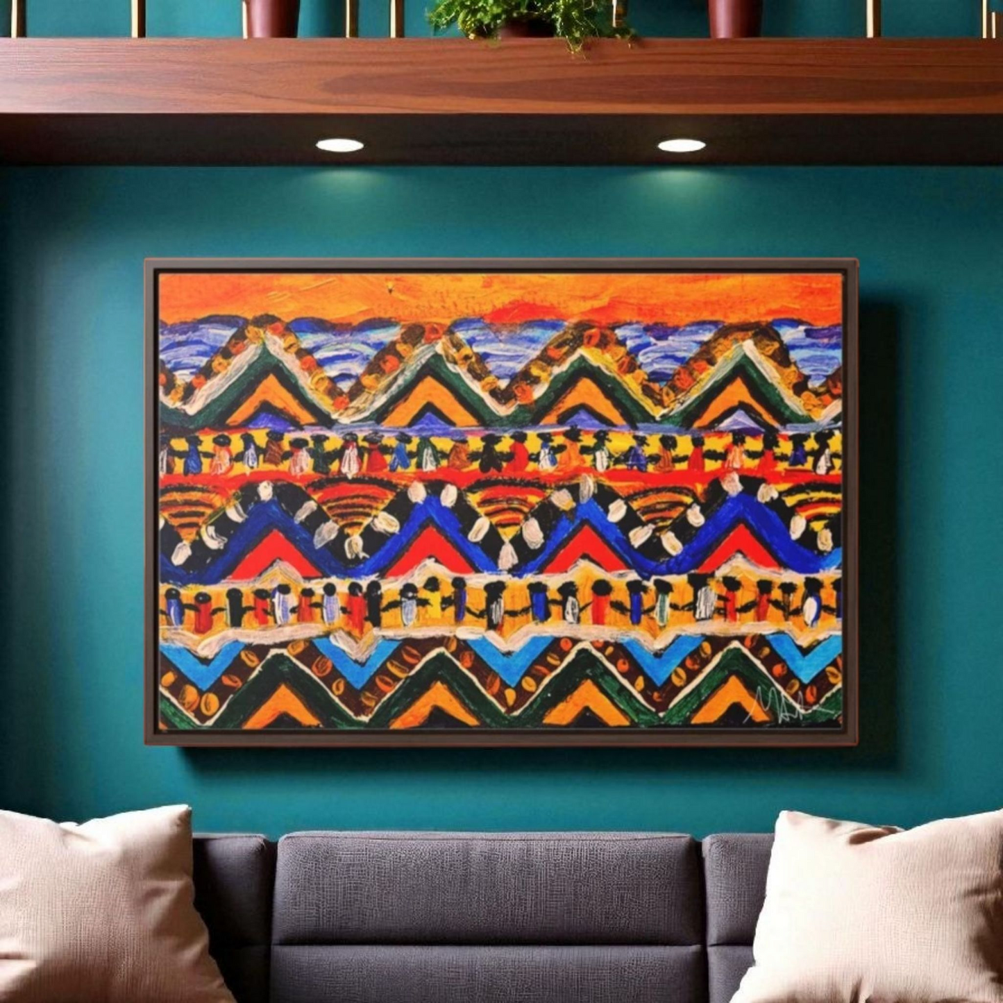 Original Tribal Artwork, Handcrafted Gallery Wrap in Walnut/Black