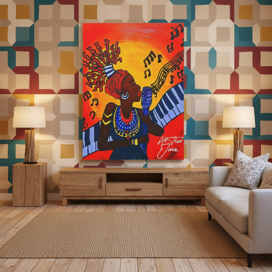 Canvas Art Print, Jazz Singer Music Decor, Jazz Piano Wall Art, Original Artwork