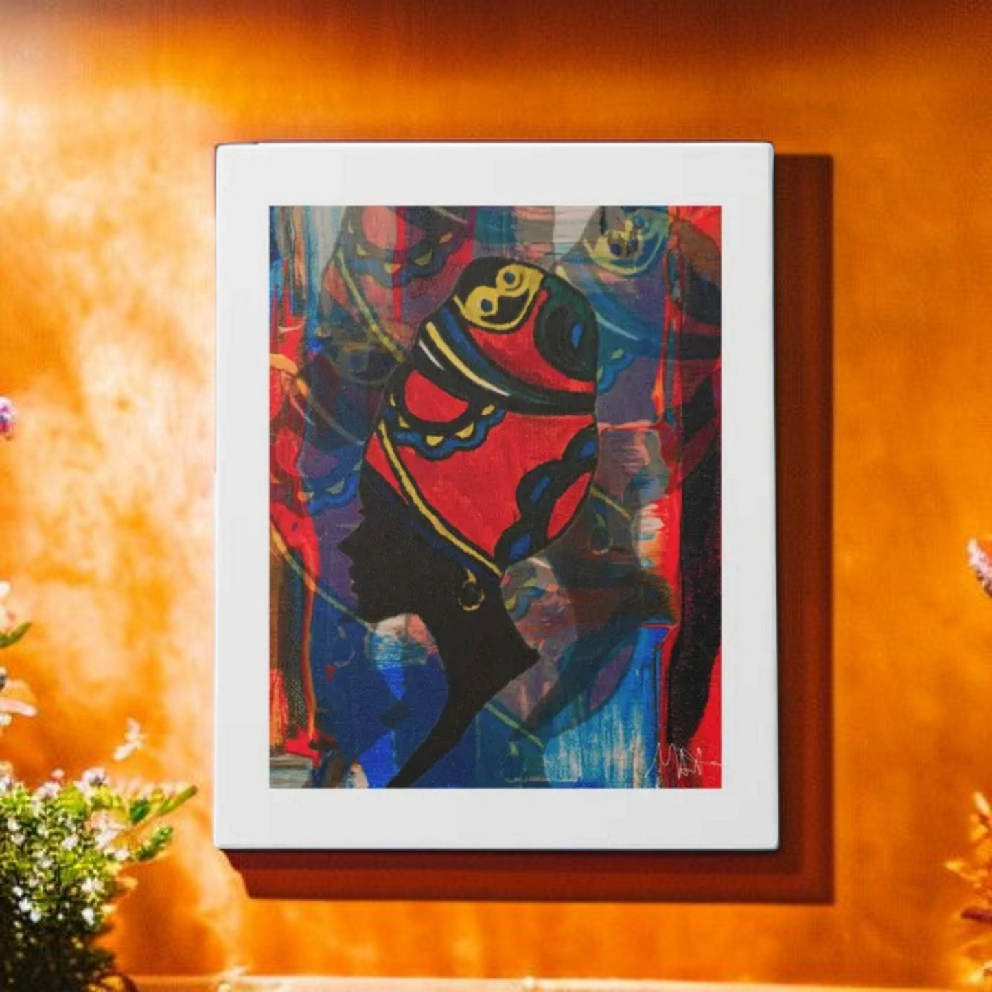 Abstract Ethnic Canvas Wall Art - Hand Drawn African Woman Illustration