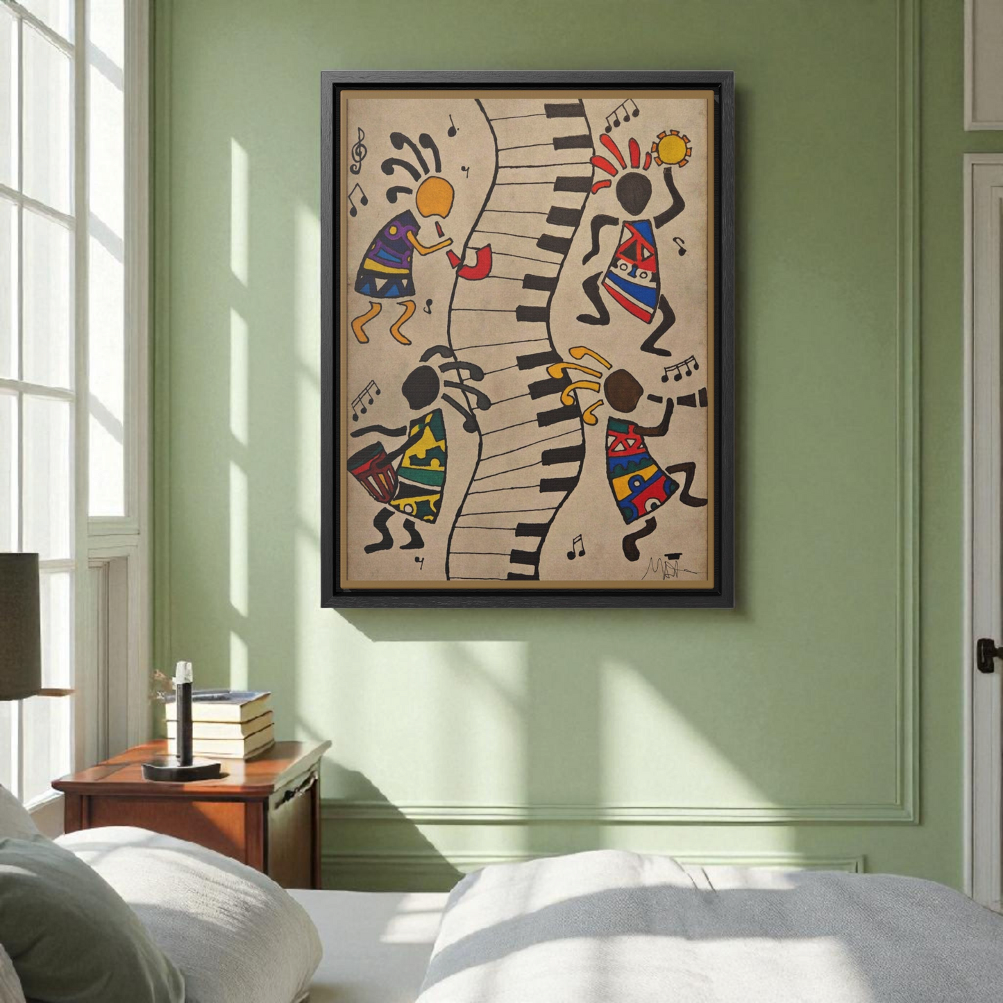 Handcrafted Tribal Music Artwork, Original Pen and Ink Drawing, Statement Wall Piece for Music Rooms