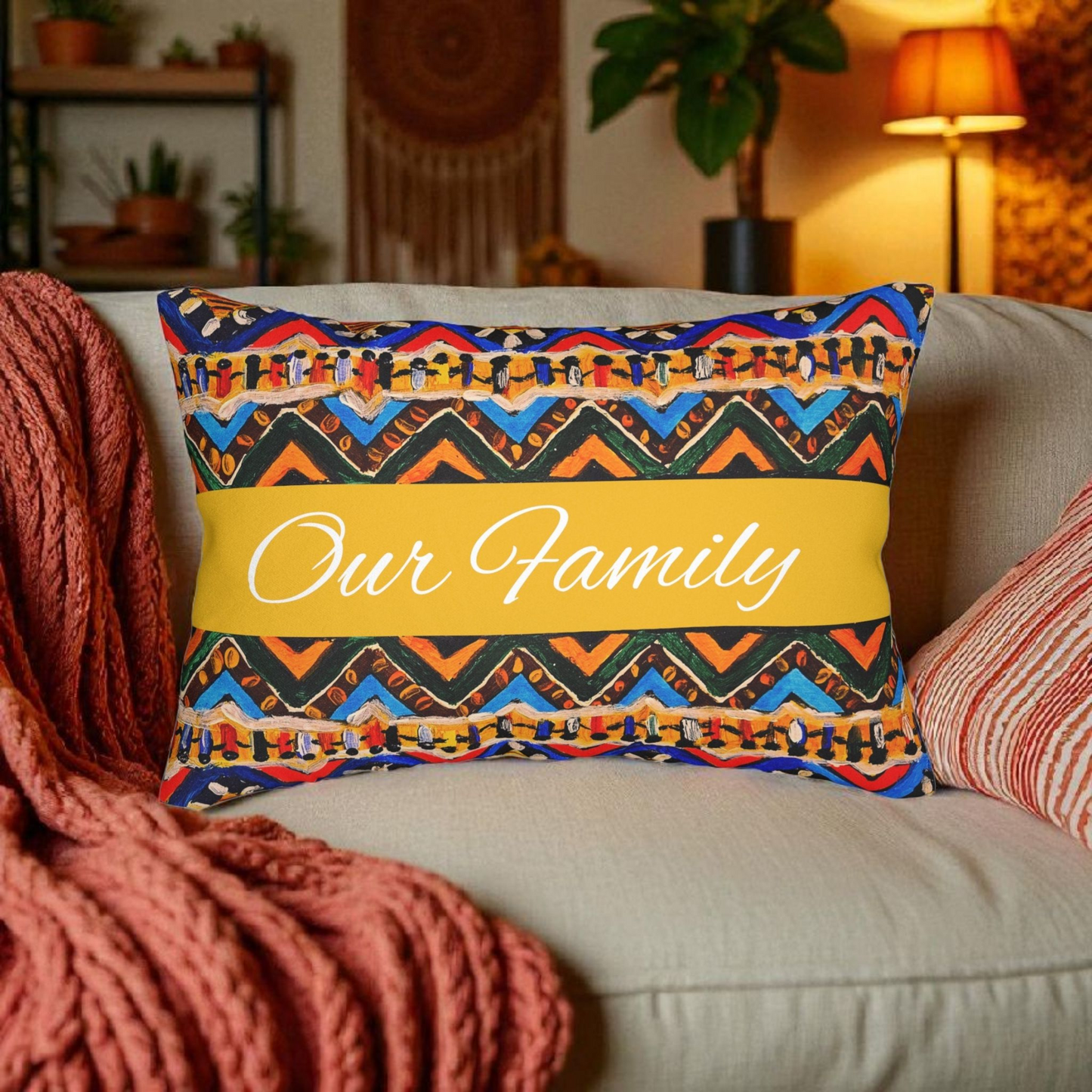 Ethnic Handmade Tribal Pattern Lumbar Pillow - Cozy and Decorative Sofa Accessory