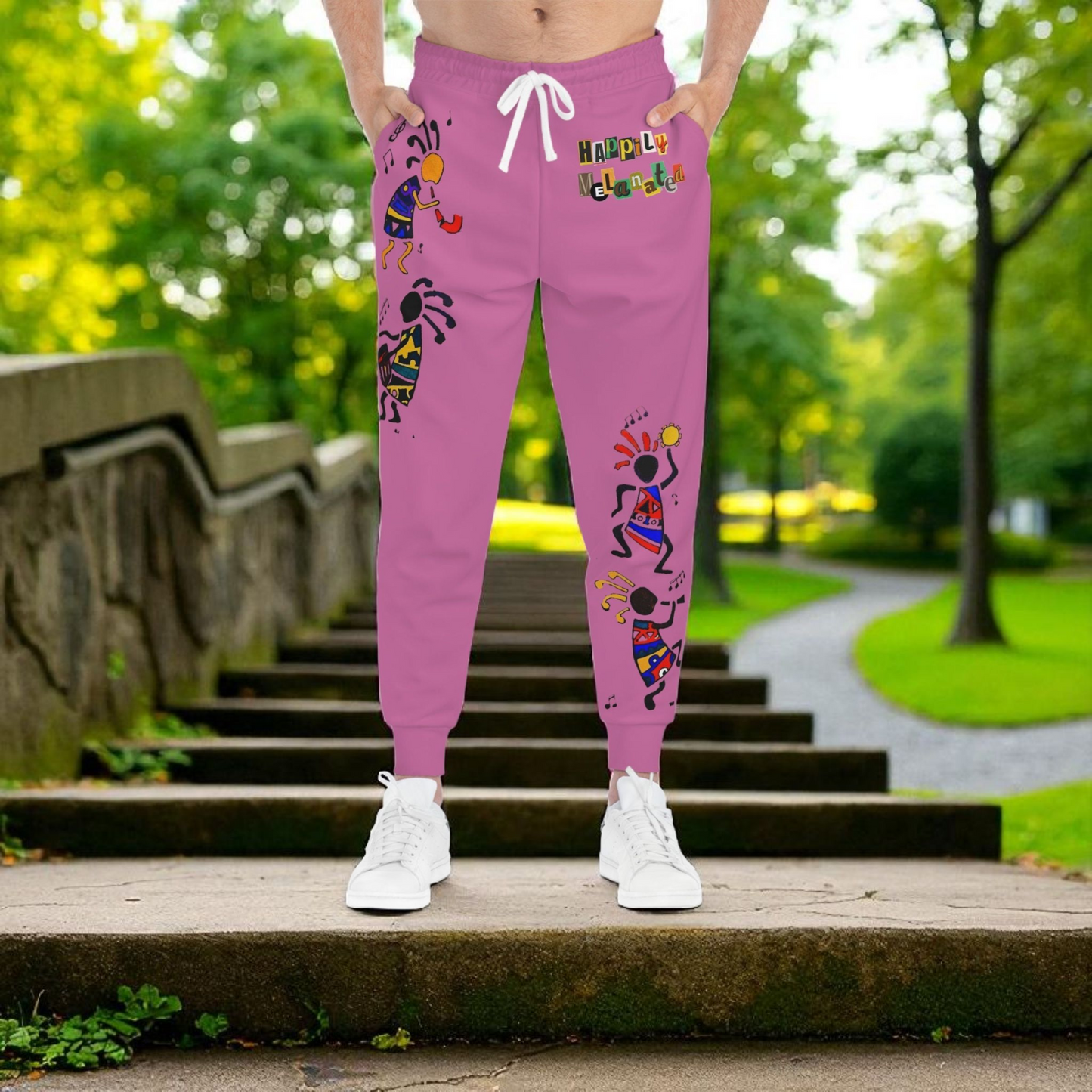 Afro Music Cartoon Art Unisex Athletic Joggers, Handcrafted Jogger Pants, Music Lover Gift