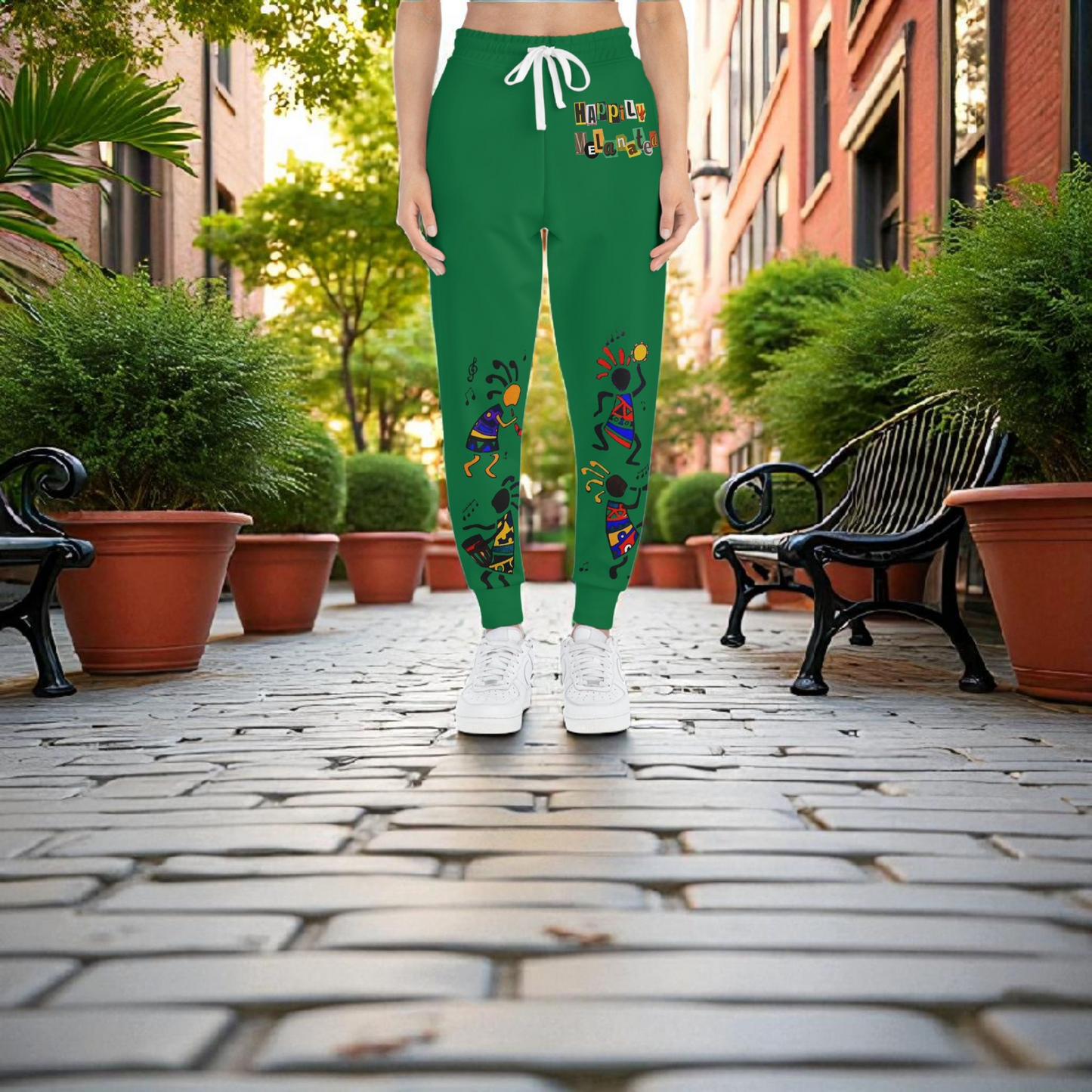 Afro Music Cartoon Art Unisex Athletic Joggers, Handcrafted Jogger Pants, Workout Sweatpants
