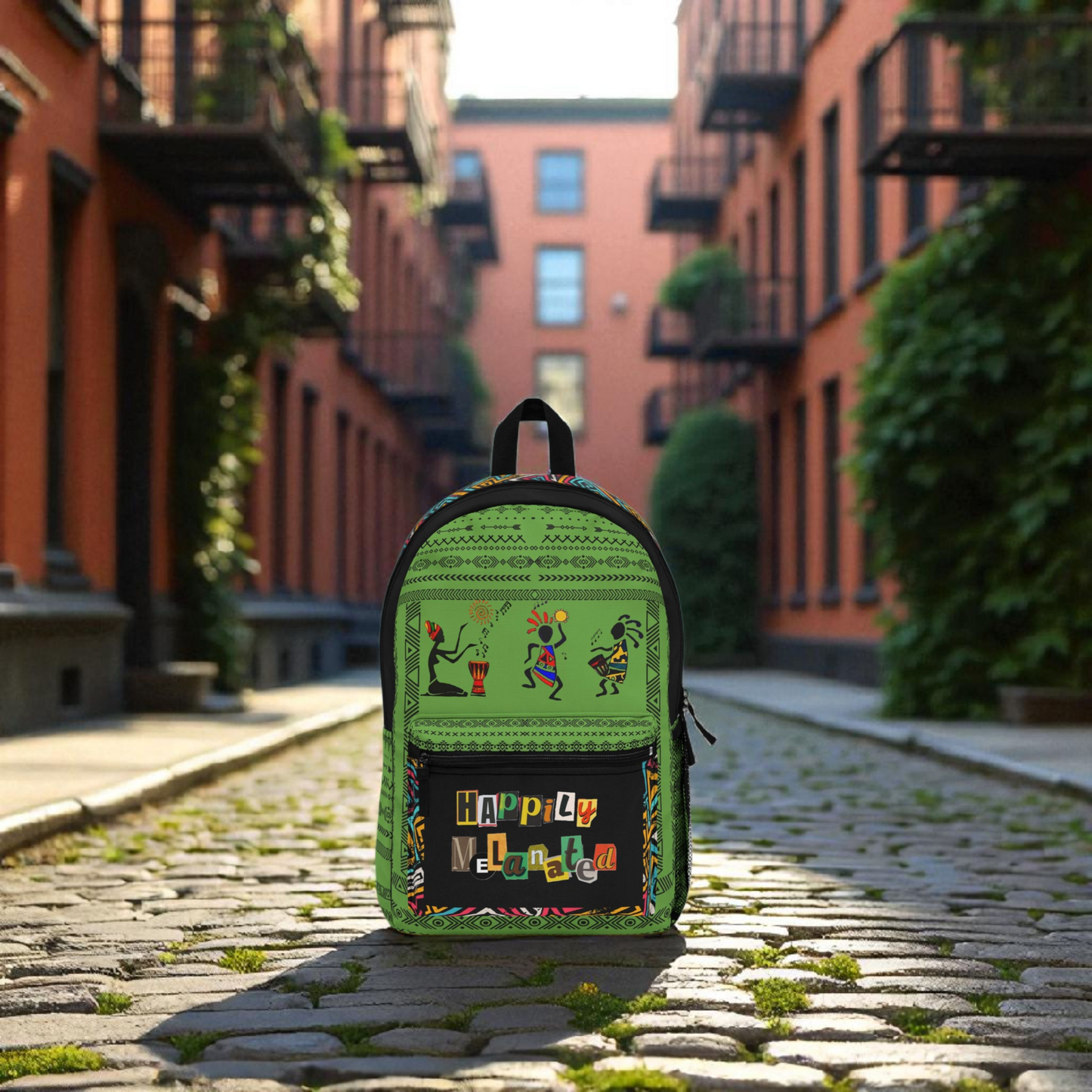 Unique Afro Music Backpack, Music Lover Bag, Cartoon Print Rucksack, Ethnic Design