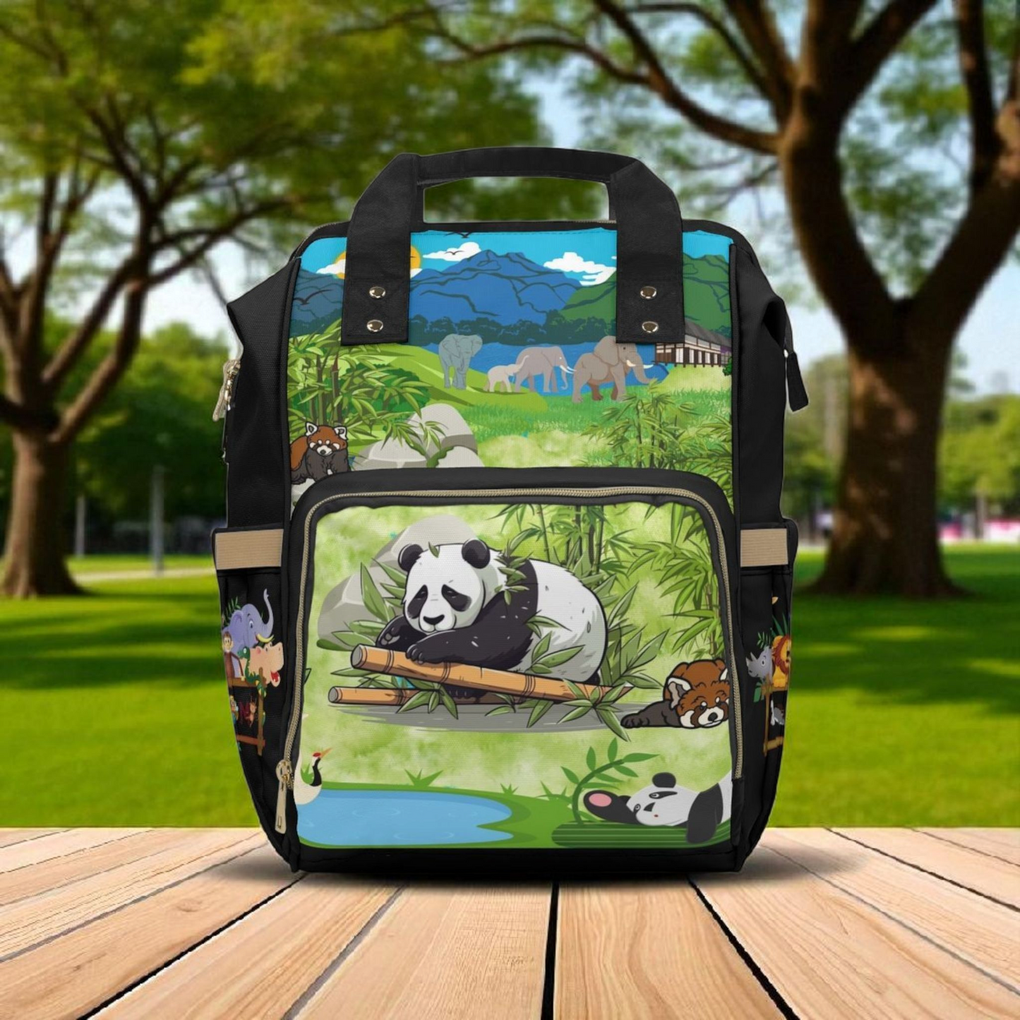 Eco-Friendly Panda Design Diaper Backpack for Parents on the Go