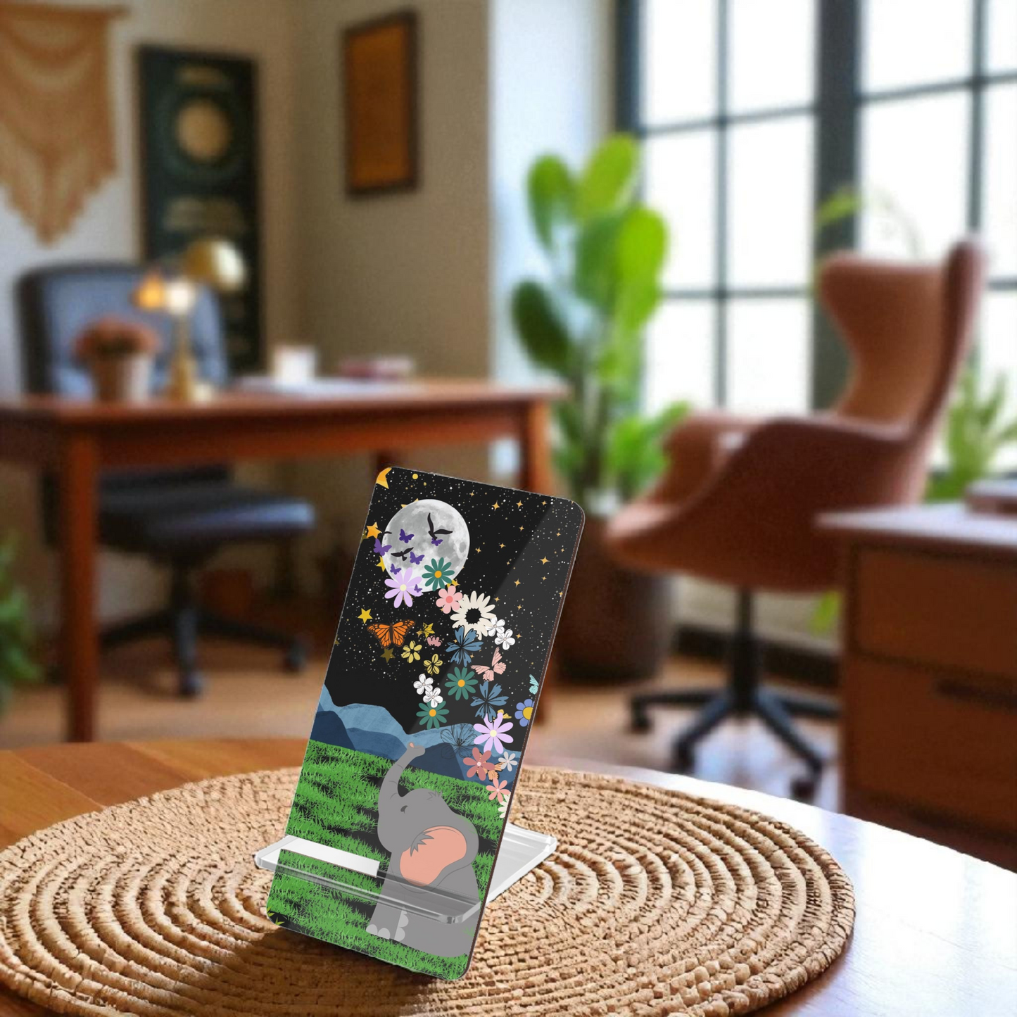 Elephant Floral Celestial Smartphone Stand - Aesthetic Mobile Display for Home or Office