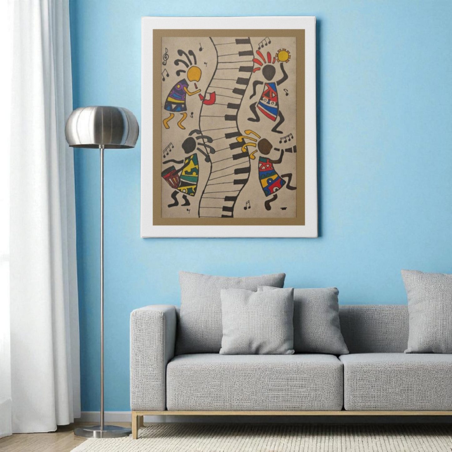 Eclectic Tribal Celebration Wall Art - Handcrafted Music-Inspired Canvas Painting