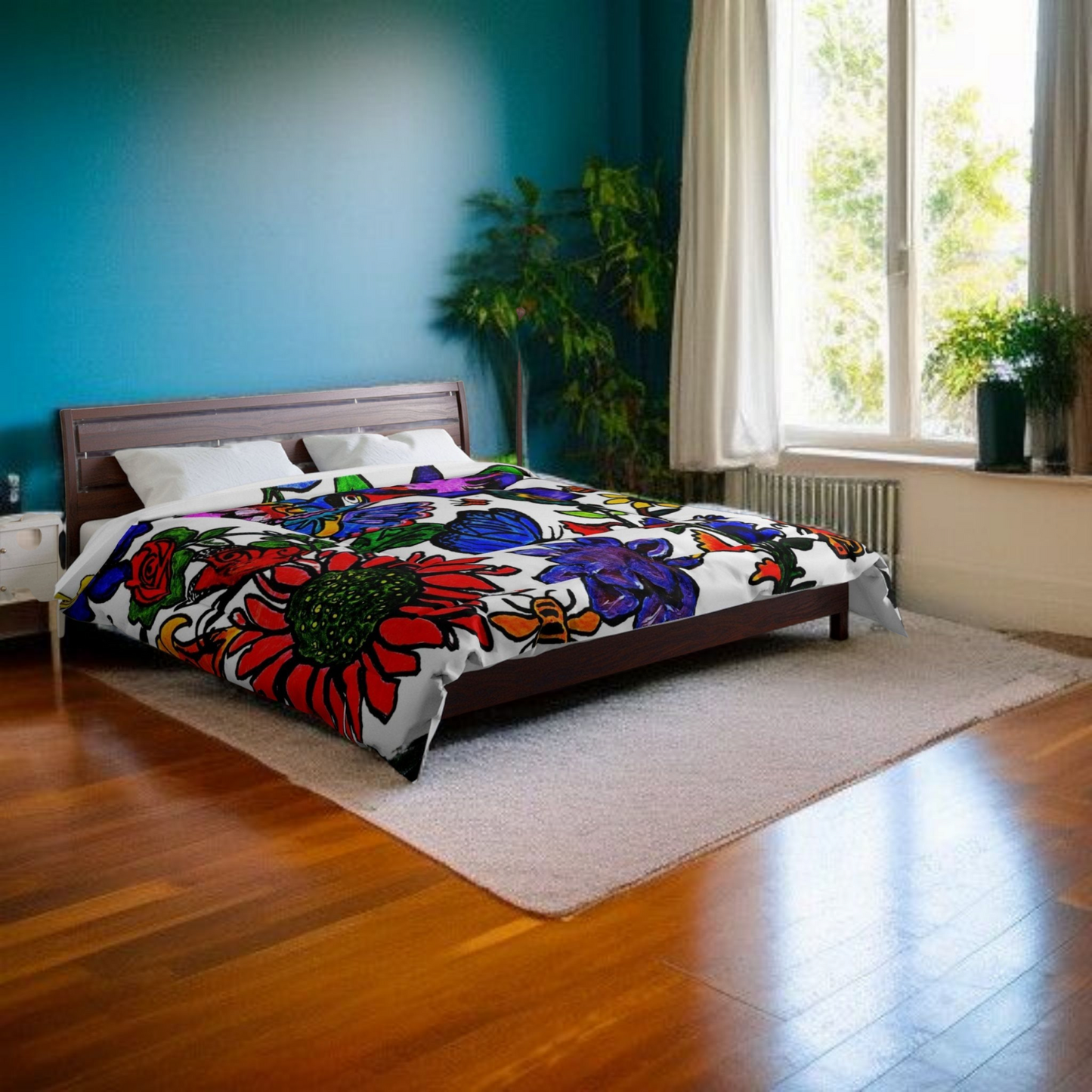 Handcrafted Spring Floral Art Comforter - Soft Artisan Bedding, Elegant Bedroom Decor