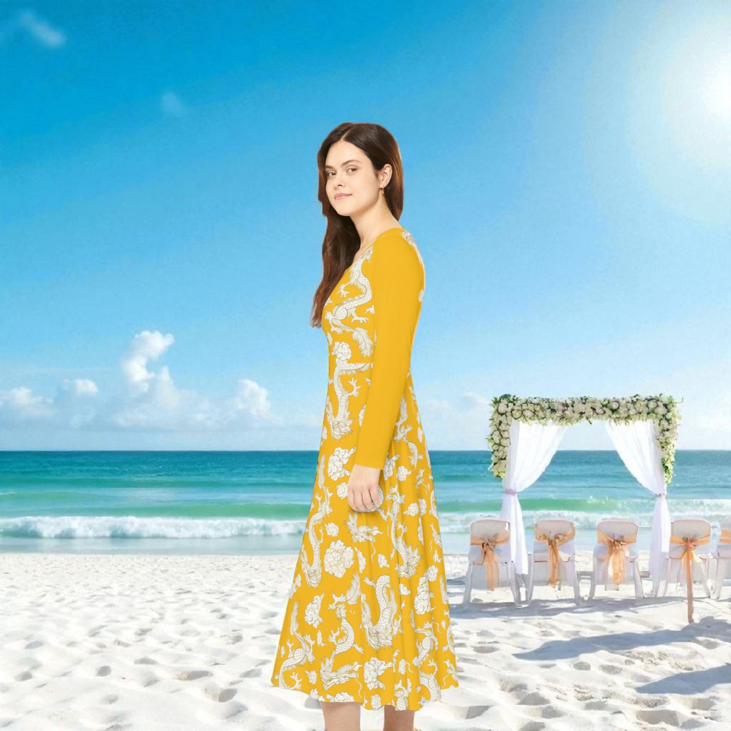 Dragon Print Long Sleeve Dance Dress | Boho Style, Dance Wear, Vintage Inspired