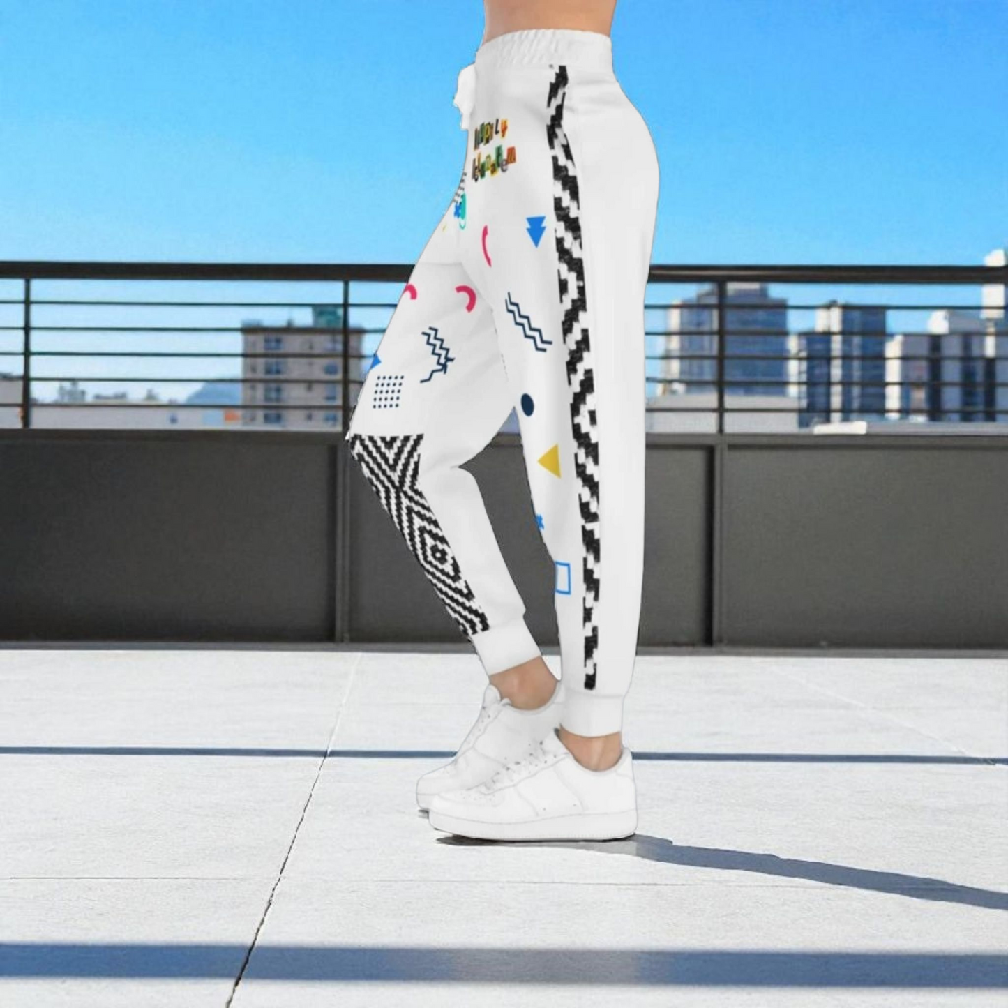 Handcrafted Aztec Pattern Unisex Athletic Joggers, Comfy Aztec Workout Pants