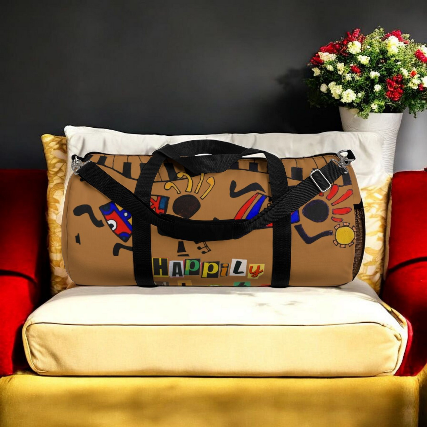 Afro Music Cartoon Piano Art Handcrafted Duffel Bag - Musician Gift, Travel Bag