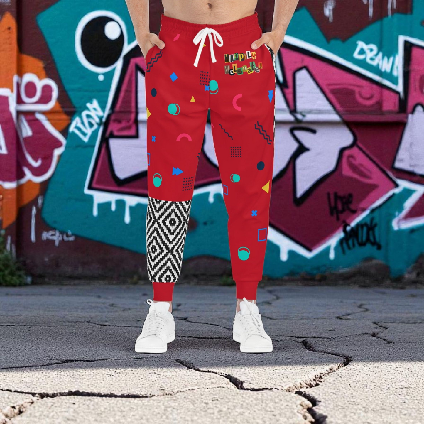 Handcrafted Aztec Pattern Unisex Athletic Joggers, Tribal Print Gym Sweatpants