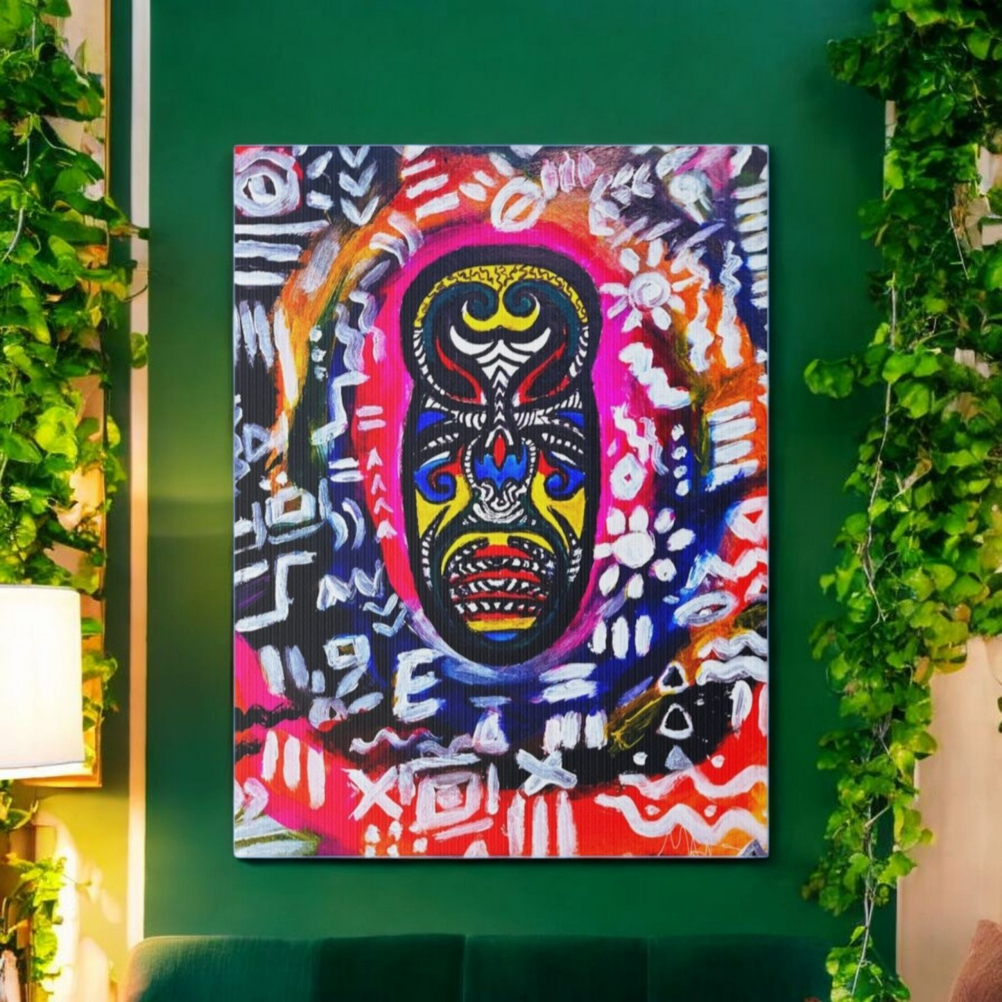 Unique Tribal Mask Painting, Matte Canvas Stretched - Authentic Ethnic Decor