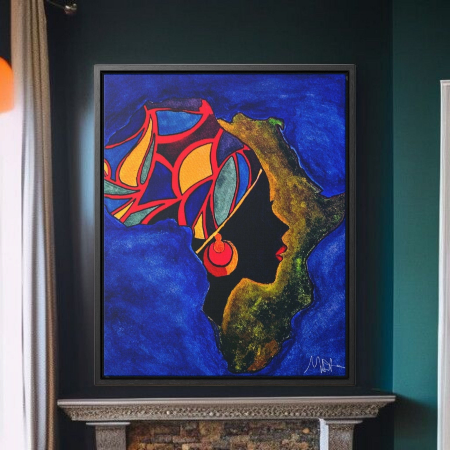 African Essence Original Ethnic Portrait - Authentic Continental Painting,Vertical Frame