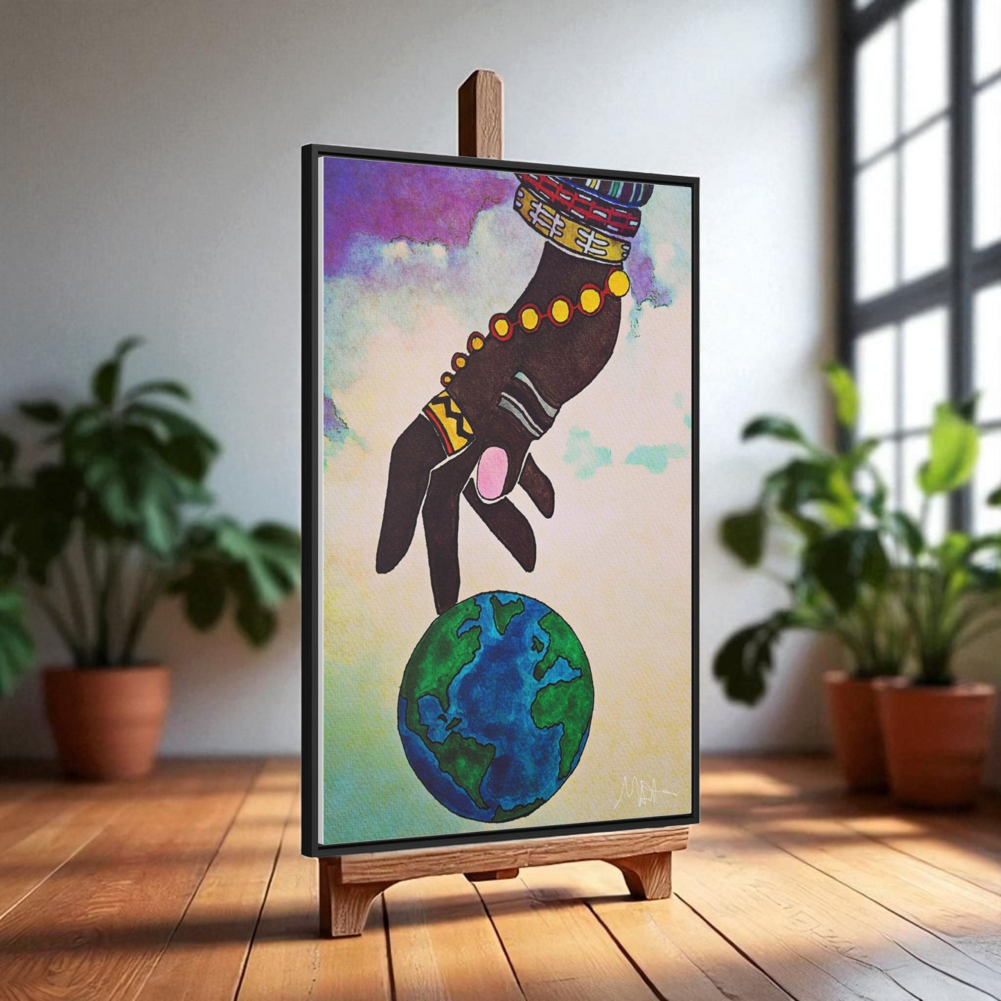 Astronomical Ethnic Wall Art - Stargazer's Dream, Cultural Celestial Scene, Vertical Frame