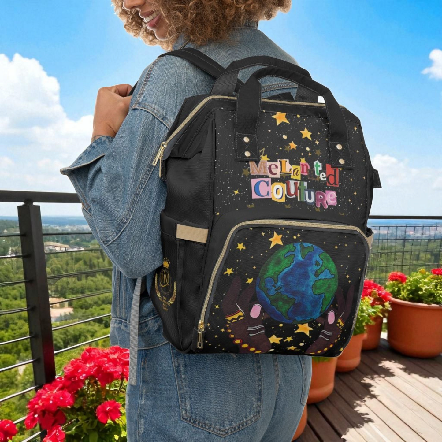 Ethnic Cosmic Themed Multifunctional Diaper Backpack - Stylish & Versatile Baby Bag