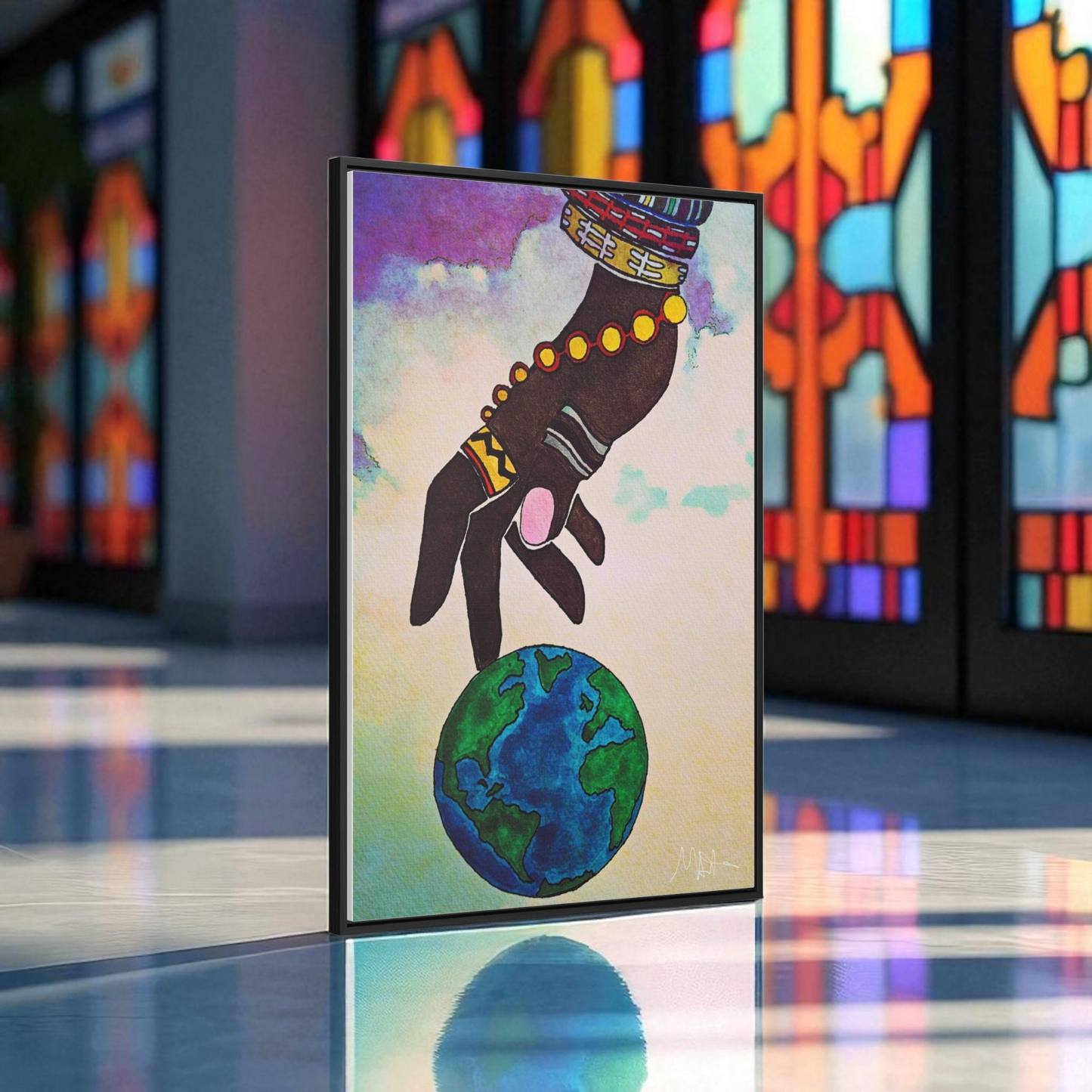 Astronomical Ethnic Wall Art - Stargazer's Dream, Cultural Celestial Scene, Vertical Frame