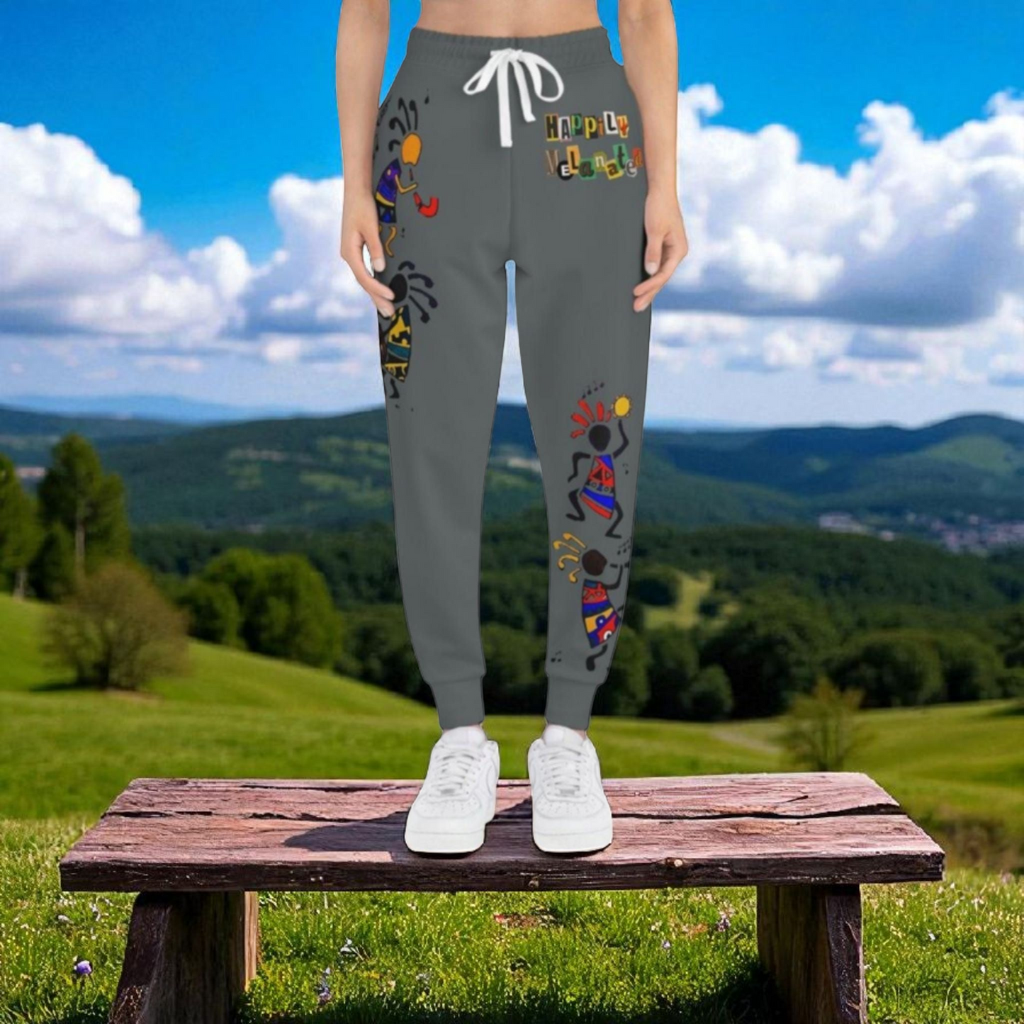 Afro Music Cartoon Art Unisex Athletic Joggers, Handcrafted Jogger Pants, Workout Sweatpants