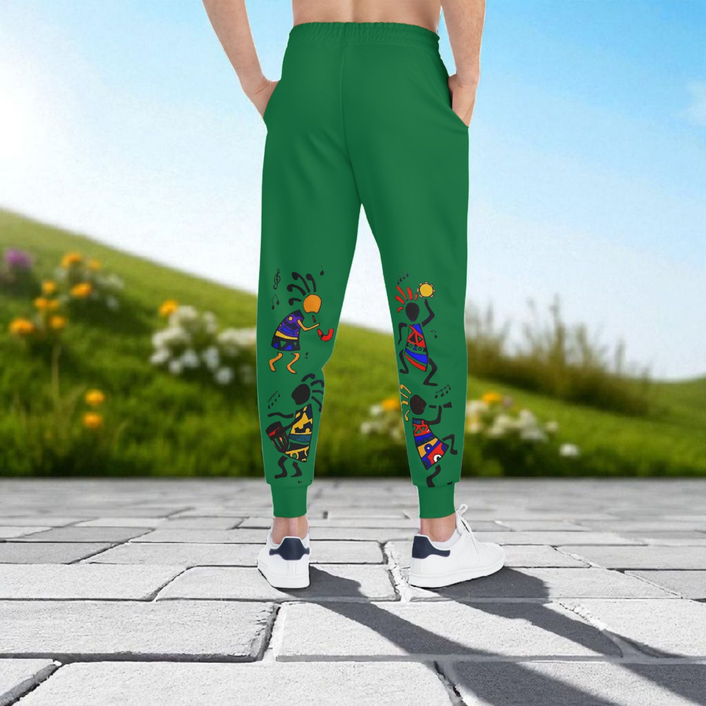 Afro Music Cartoon Art Unisex Athletic Joggers, Handcrafted Jogger Pants, Workout Sweatpants