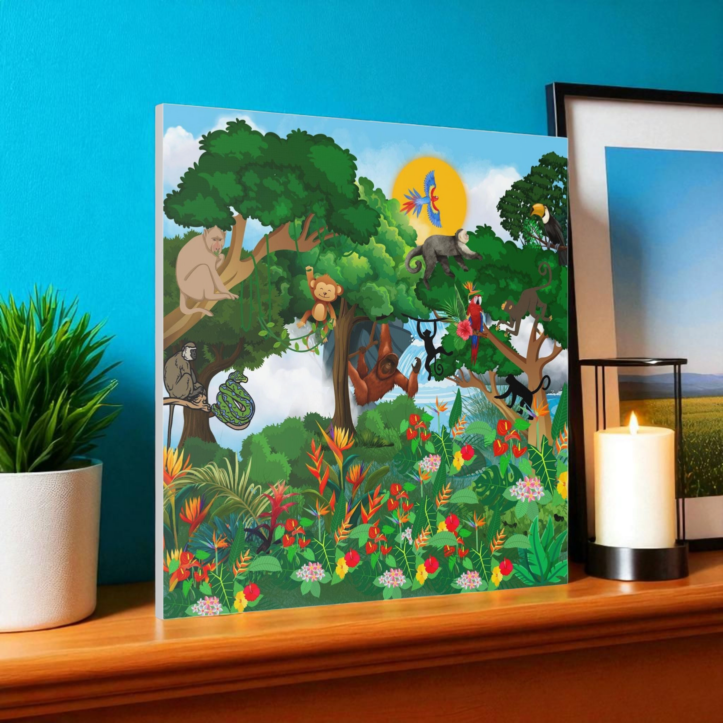 Canvas Gallery Wraps, Jungle Monkey Animal Wall Art Decor Print - Safari Nursery Room