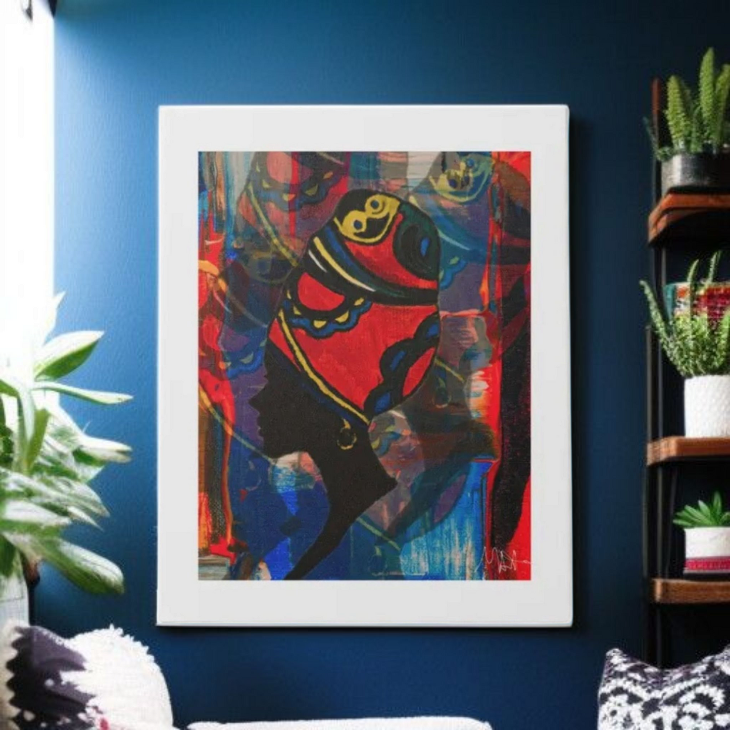 Abstract Ethnic Canvas Wall Art - Hand Drawn African Woman Illustration