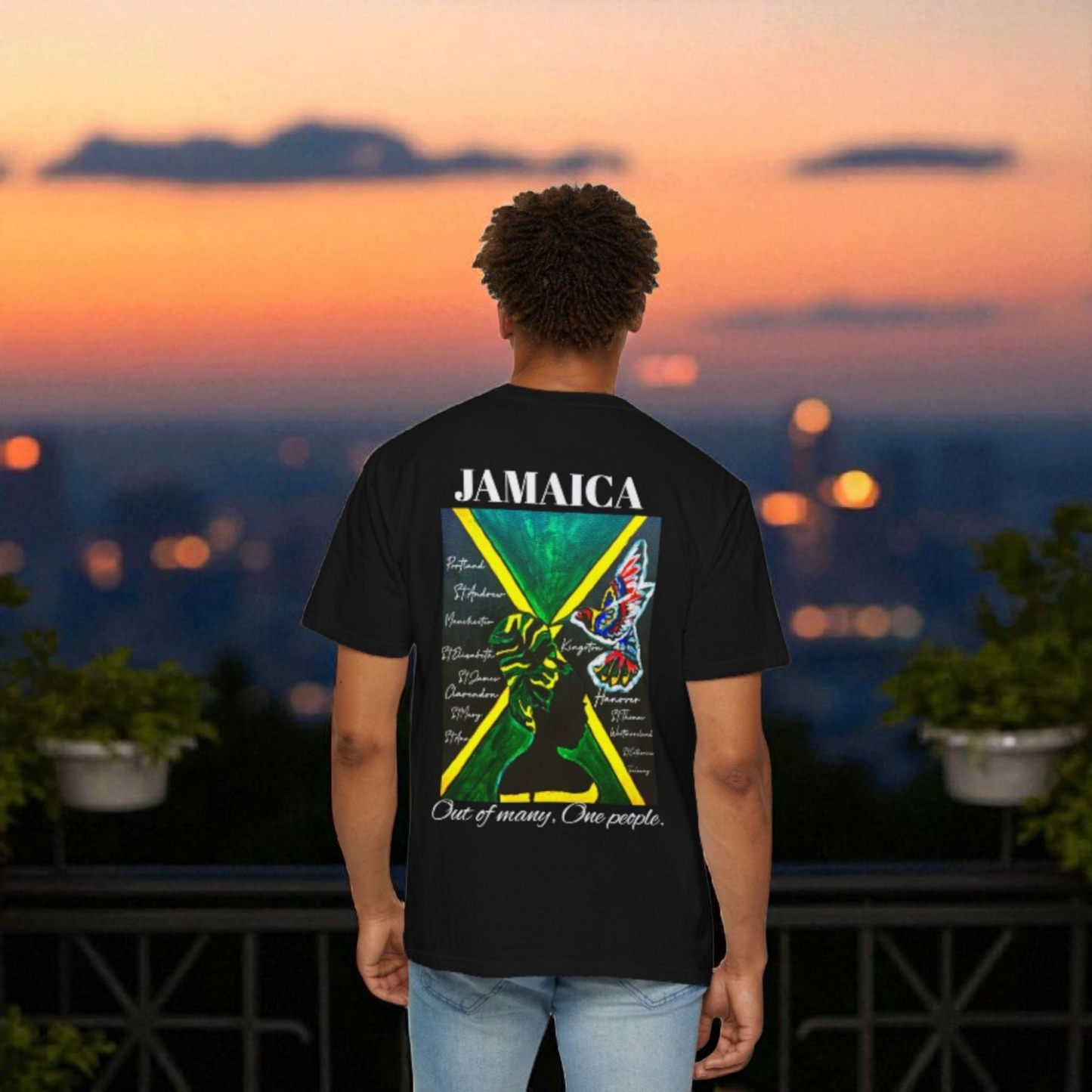 Handmade Unisex T-shirt with Original Jamaican Flag Design