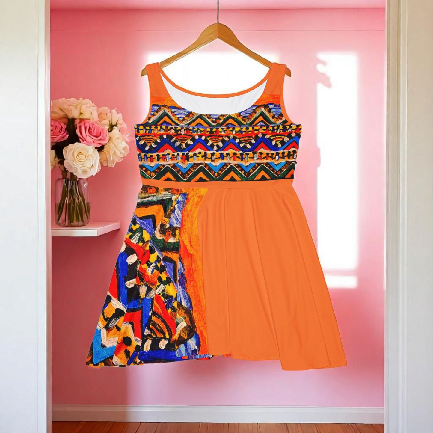 Vibrant Handcrafted Women's Skater Dress - Tribal Textile Design