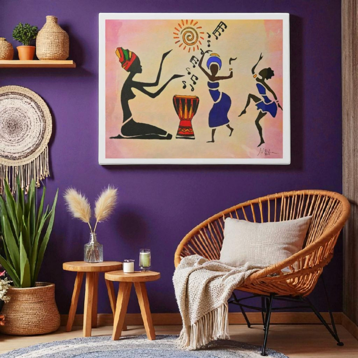 Original Hand Drawn Tribal Music Wall Art, Unique Ethnic Illustration