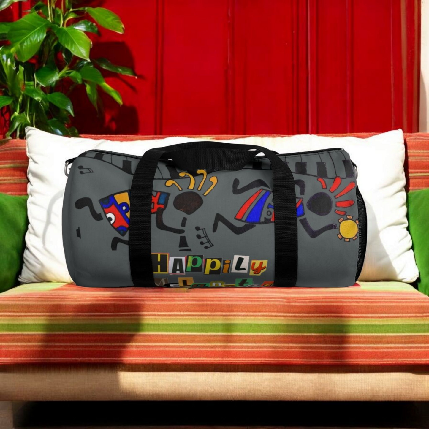 Afro Music Cartoon Piano Art Handcrafted Duffel Bag - Musician Gift, Travel Bag, Music Lover Gym Bag