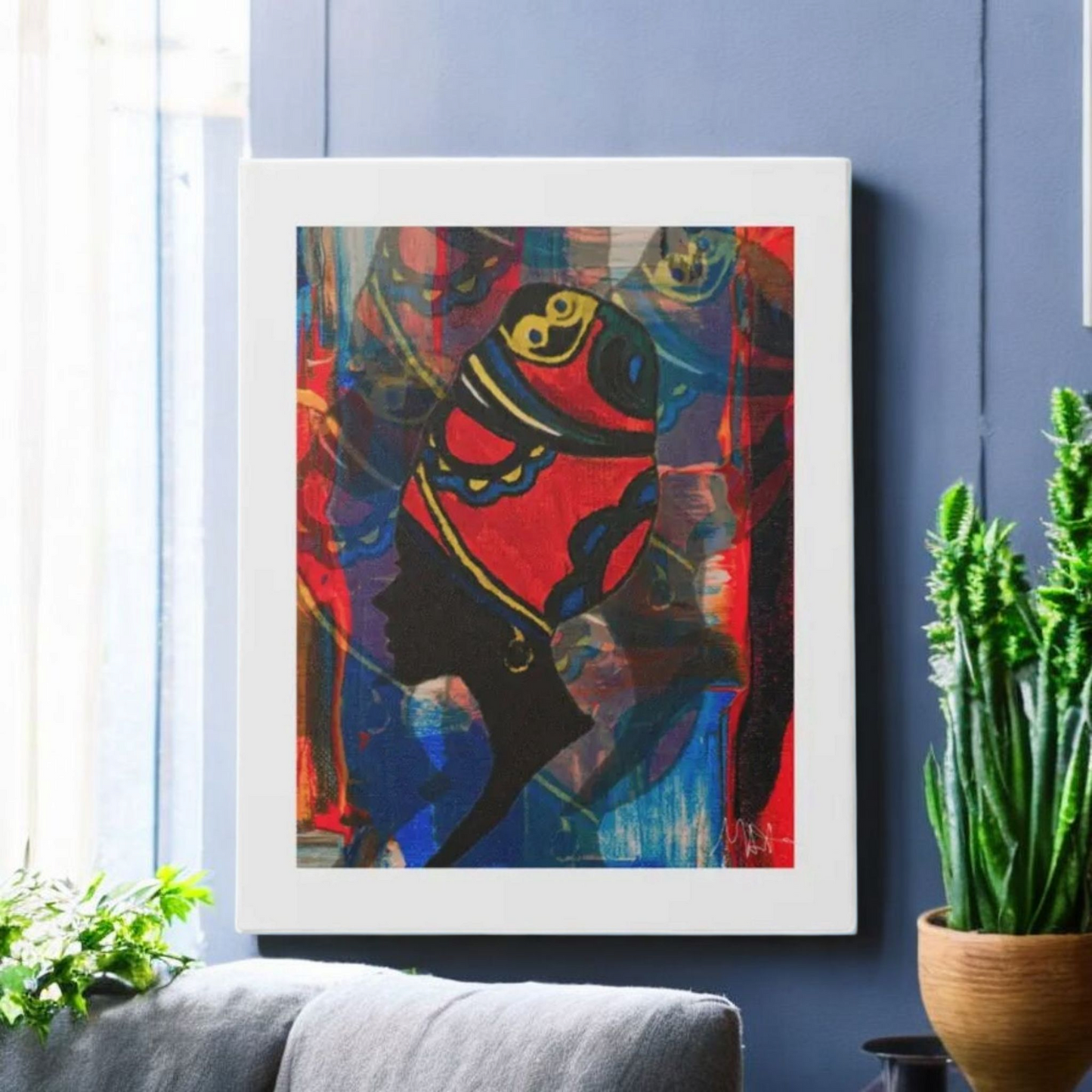 Abstract Ethnic Canvas Wall Art - Hand Drawn African Woman Illustration