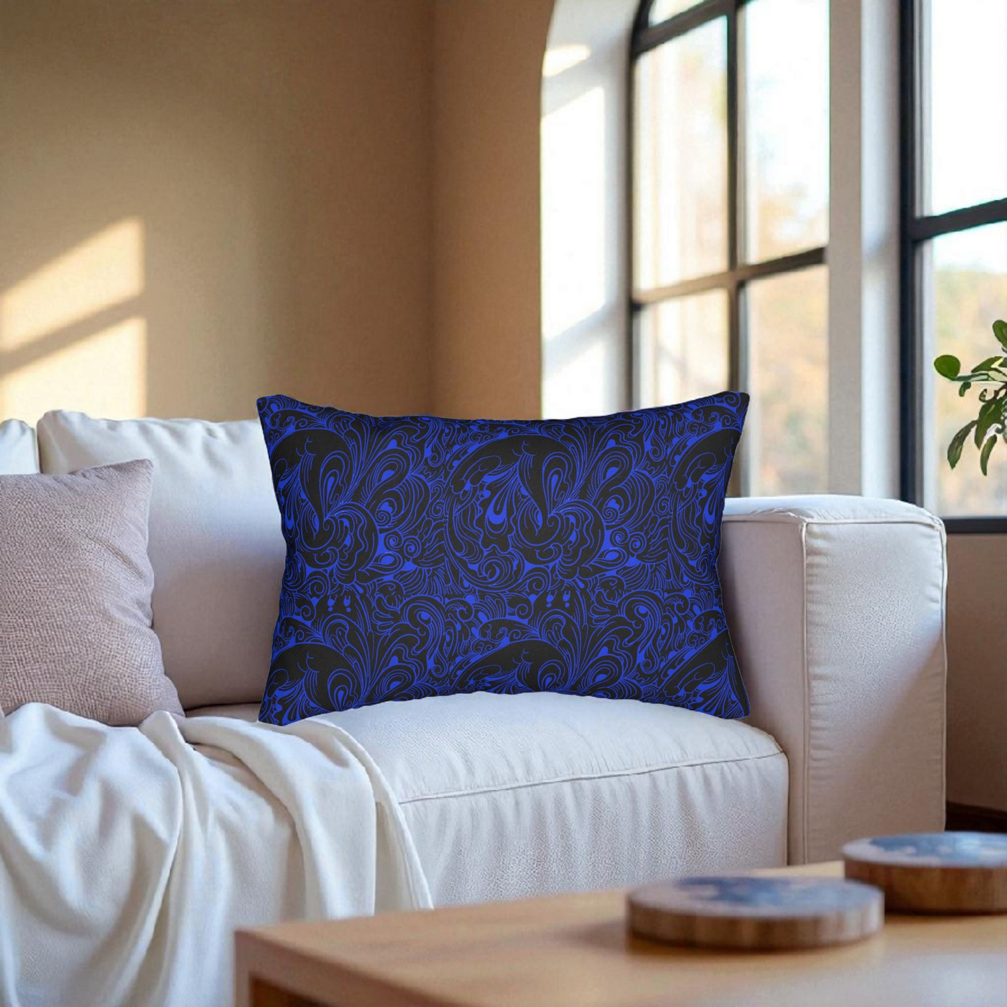 Floral Spun Polyester Pillow, Home Decor Cushion, Botanical Lumbar Throw