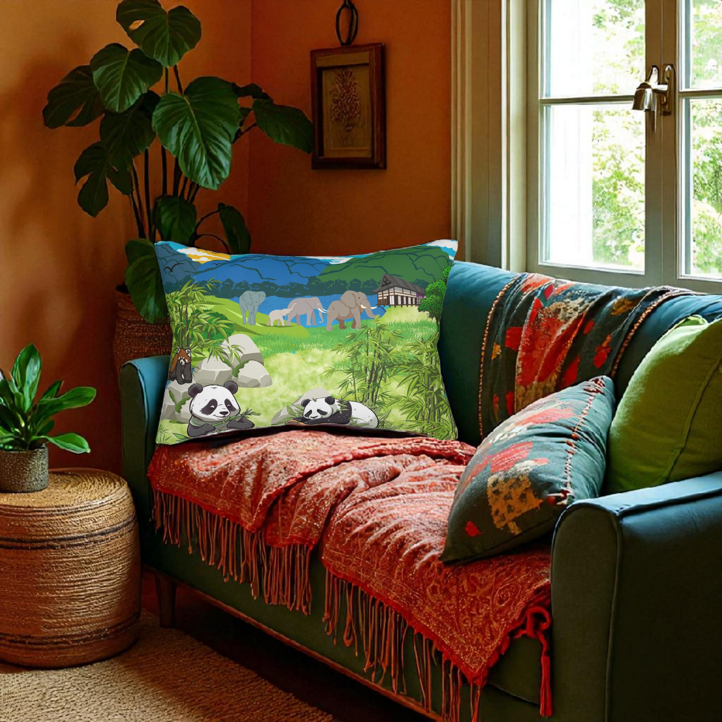 Cozy Wildlife Lumbar Pillow - Nature-Inspired Panda & Elephant Design