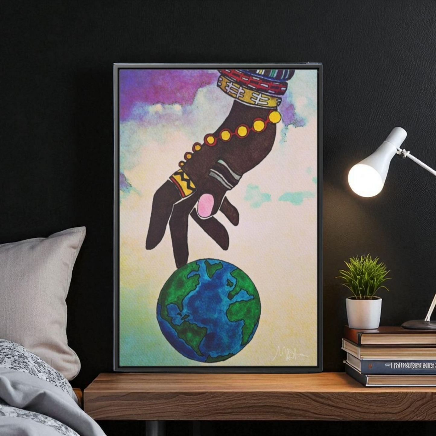 Astronomical Ethnic Wall Art - Stargazer's Dream, Cultural Celestial Scene, Vertical Frame