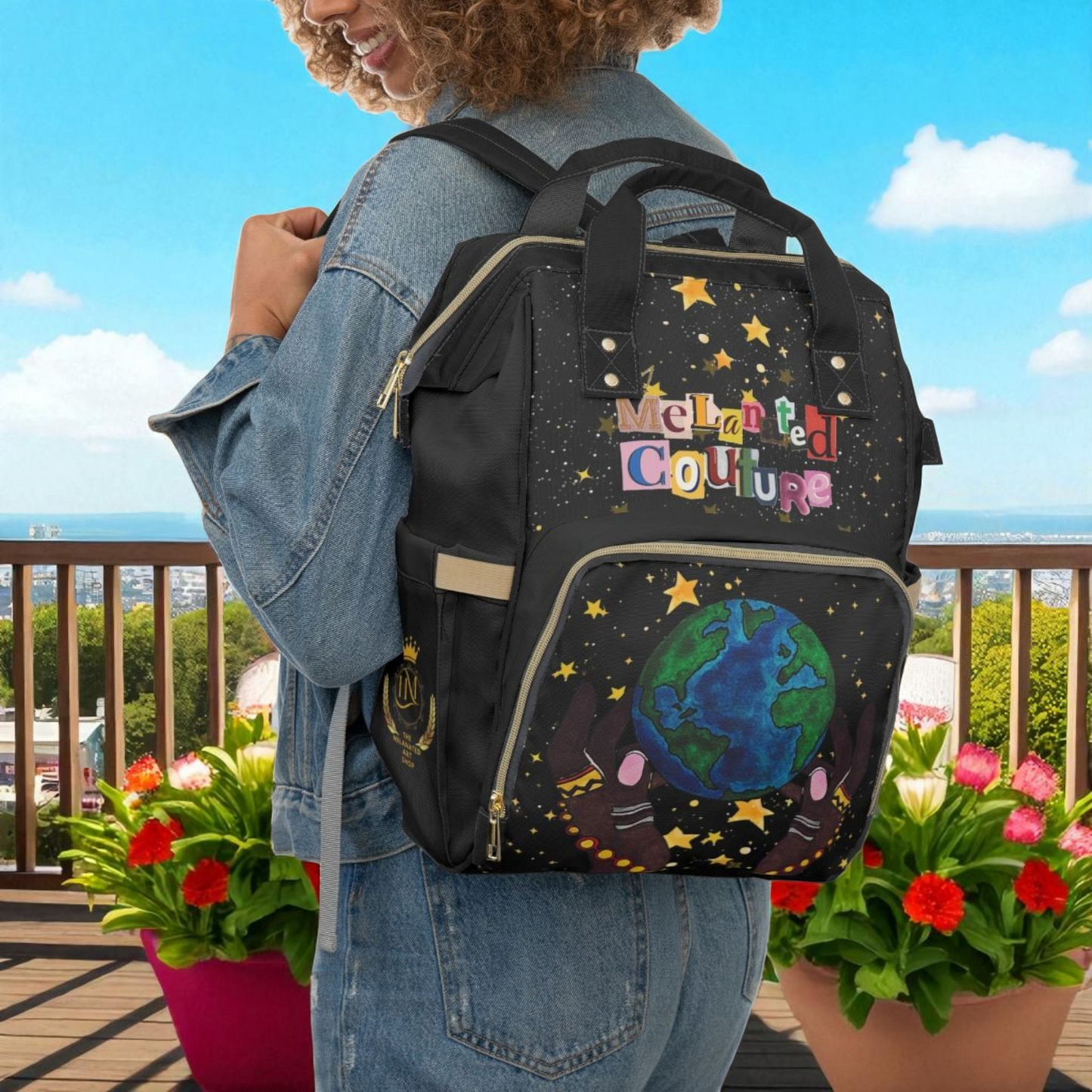 Ethnic Cosmic Themed Multifunctional Diaper Backpack - Stylish & Versatile Baby Bag