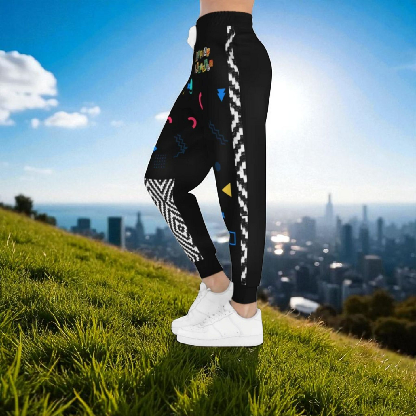 Handcrafted Aztec Pattern Unisex Athletic Joggers, Comfy Aztec Workout Pants