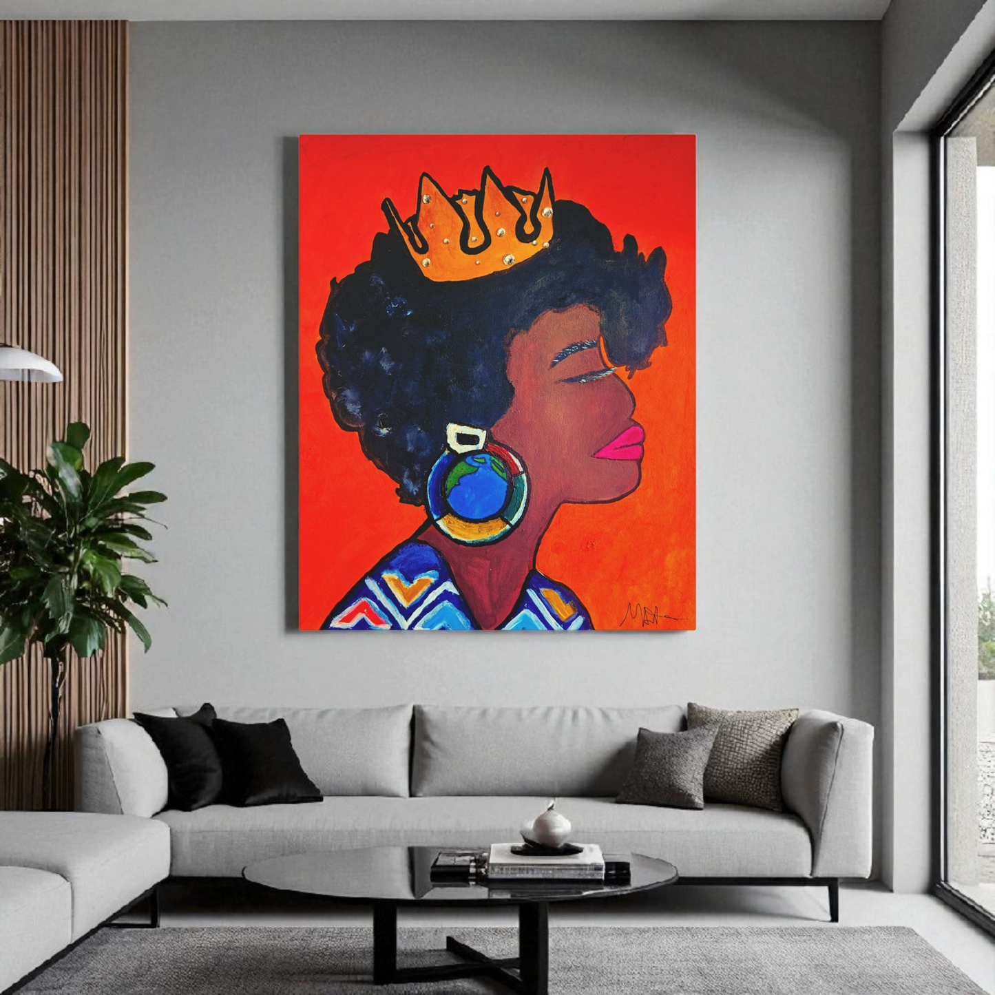 Hand-Painted Artisan Black Woman Portrait, Cultural Home Accent, Statement Piece