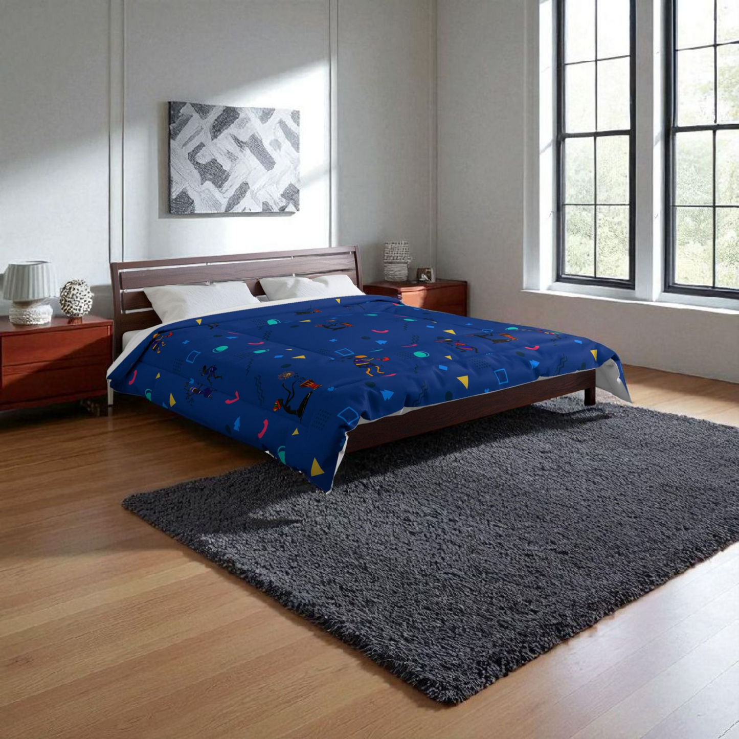 Afro Music Cartoon Comforter, Handcrafted Bedspread for Music Lovers, Unique African Art Comforter