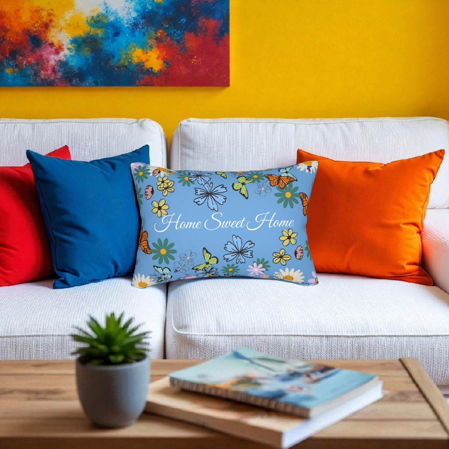 Home Sweet Home Floral Lumbar Pillow - Cozy Accent for Living Room