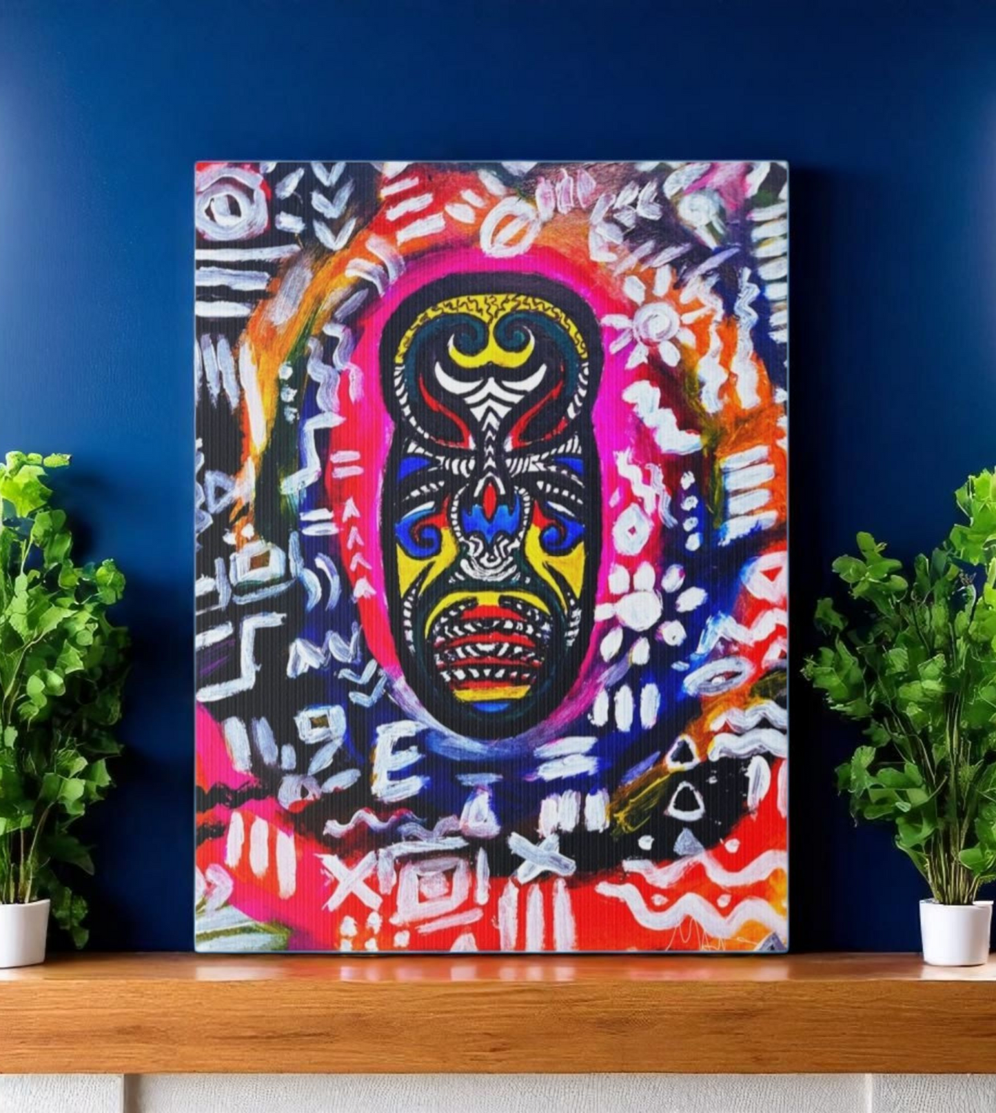 Unique Tribal Mask Painting, Matte Canvas Stretched - Authentic Ethnic Decor