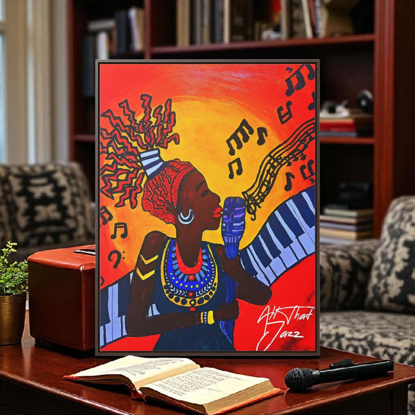 Original Painting, Afro Music Art Gallery Canvas, Jazz Singer Painting Vertical Frame, Black History Decor, Musician Portrait